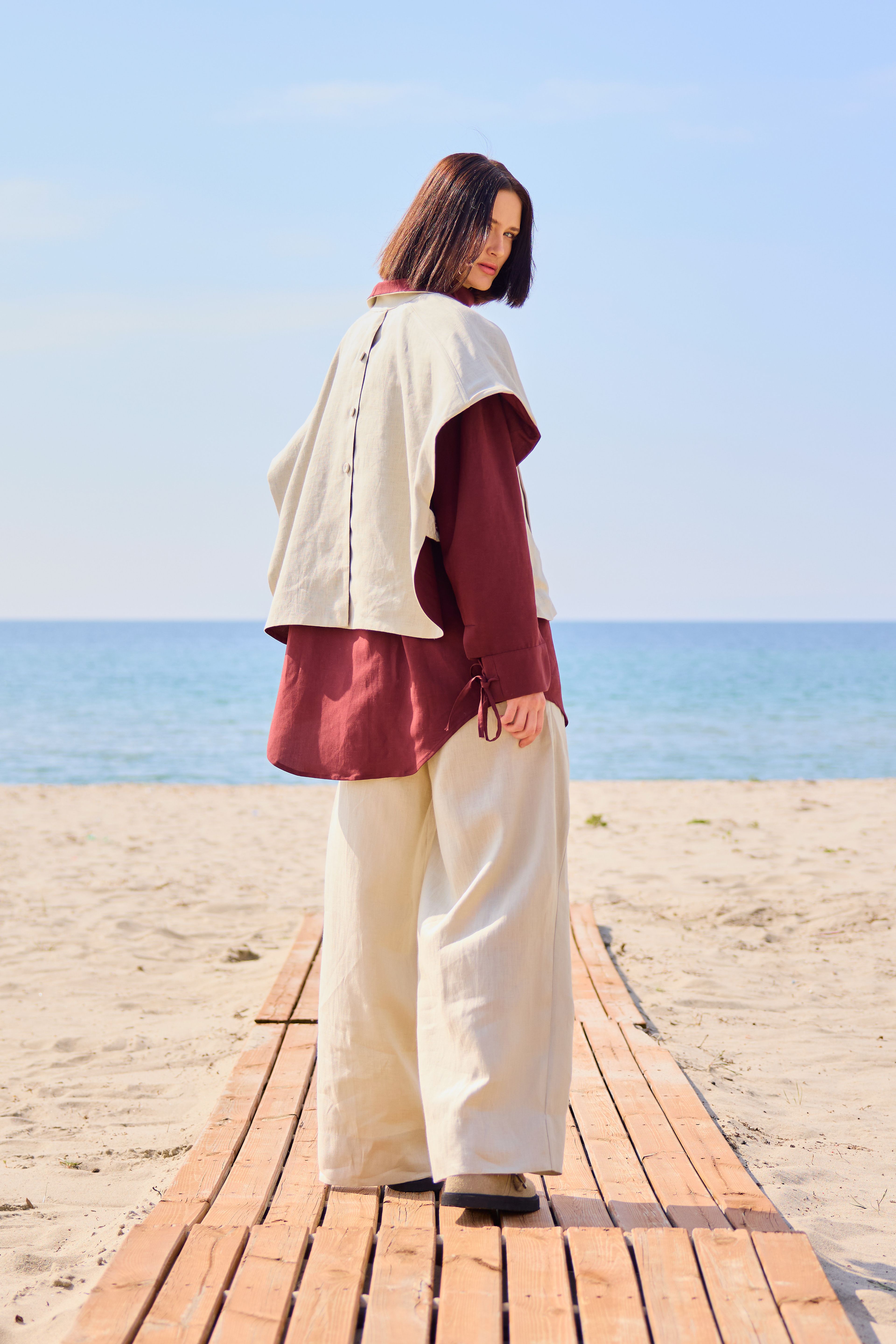 Lofibuy | Çift Taraflı Panço Yelekli Oversize Unisex Takım 01 - SS25
