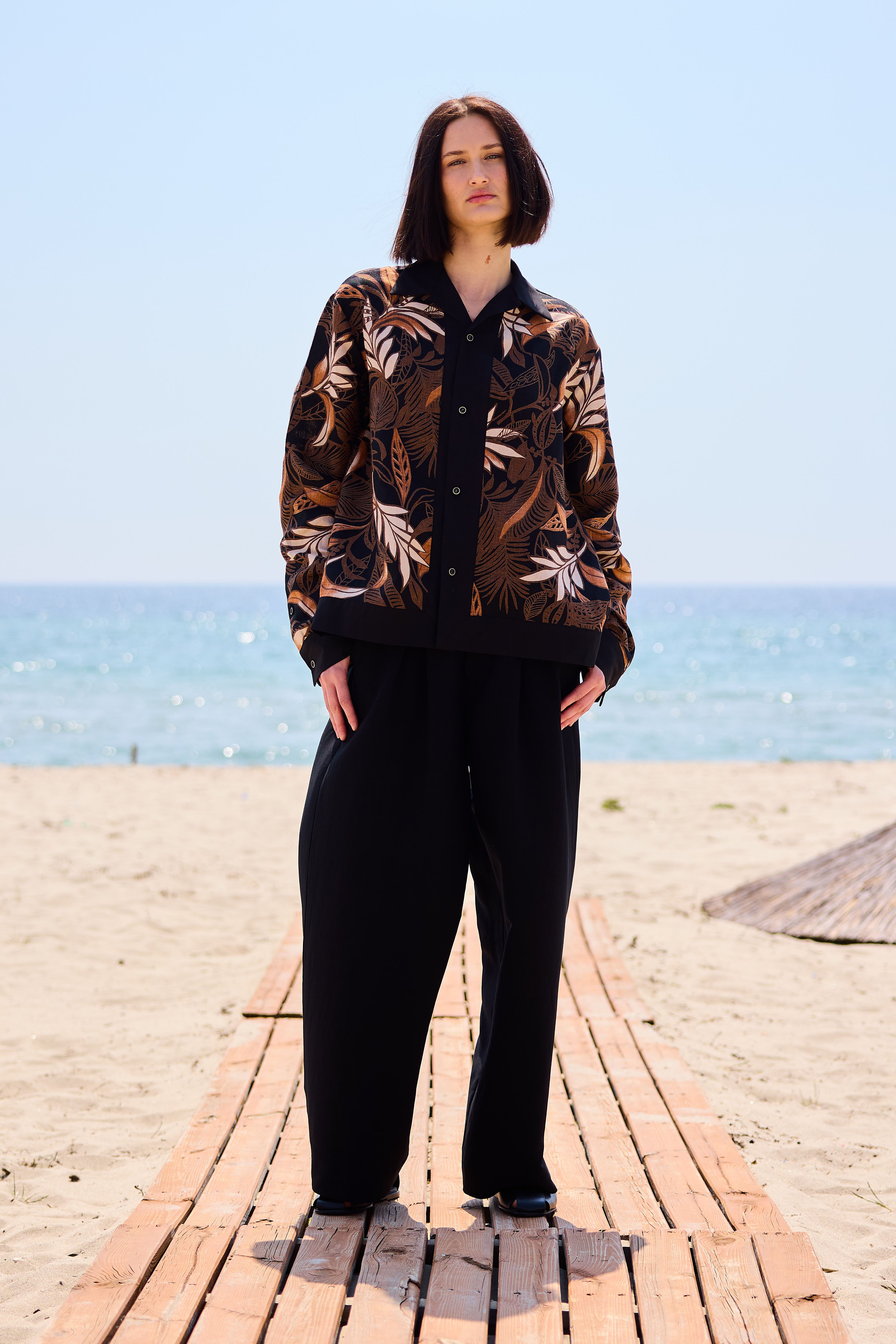 Lofibuy | %100 Keten Desenli Gömlek Unisex Oversize Takım - SS25