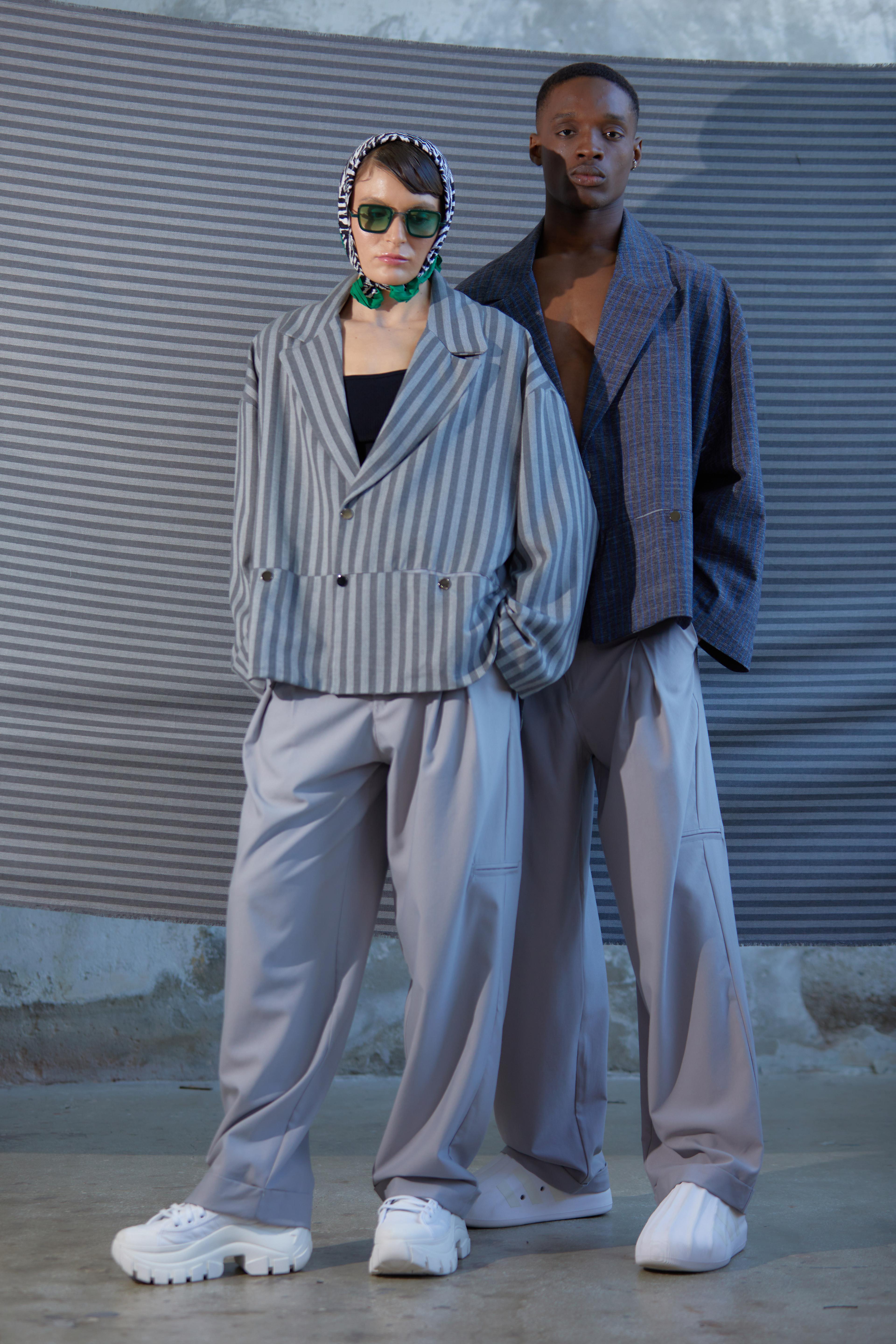 Lofibuy | Unisex Oversize ThrEEE Striped Premium Under-Upper Set - Gri