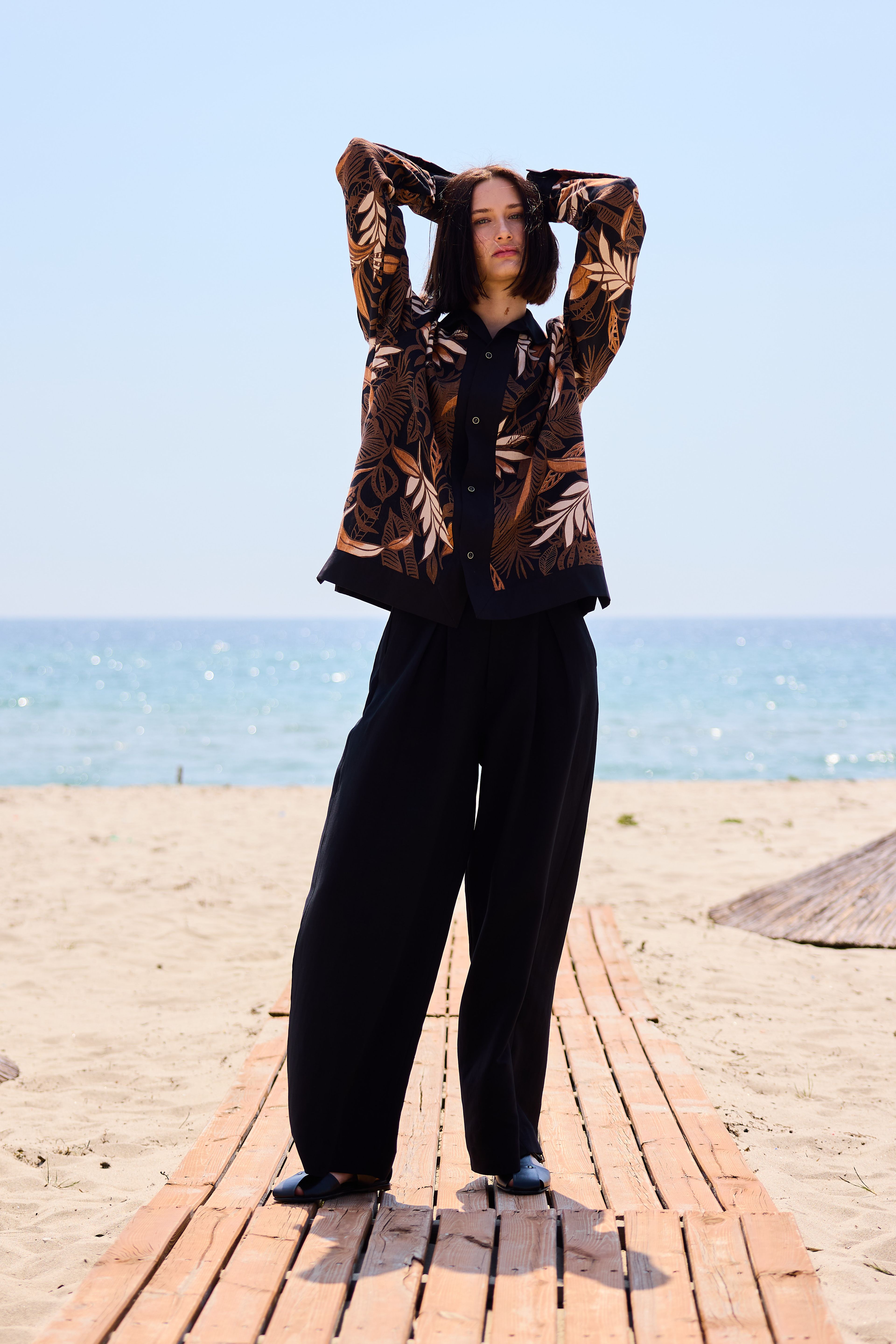 Lofibuy | %100 Keten Desenli Gömlek Unisex Oversize Takım - SS25
