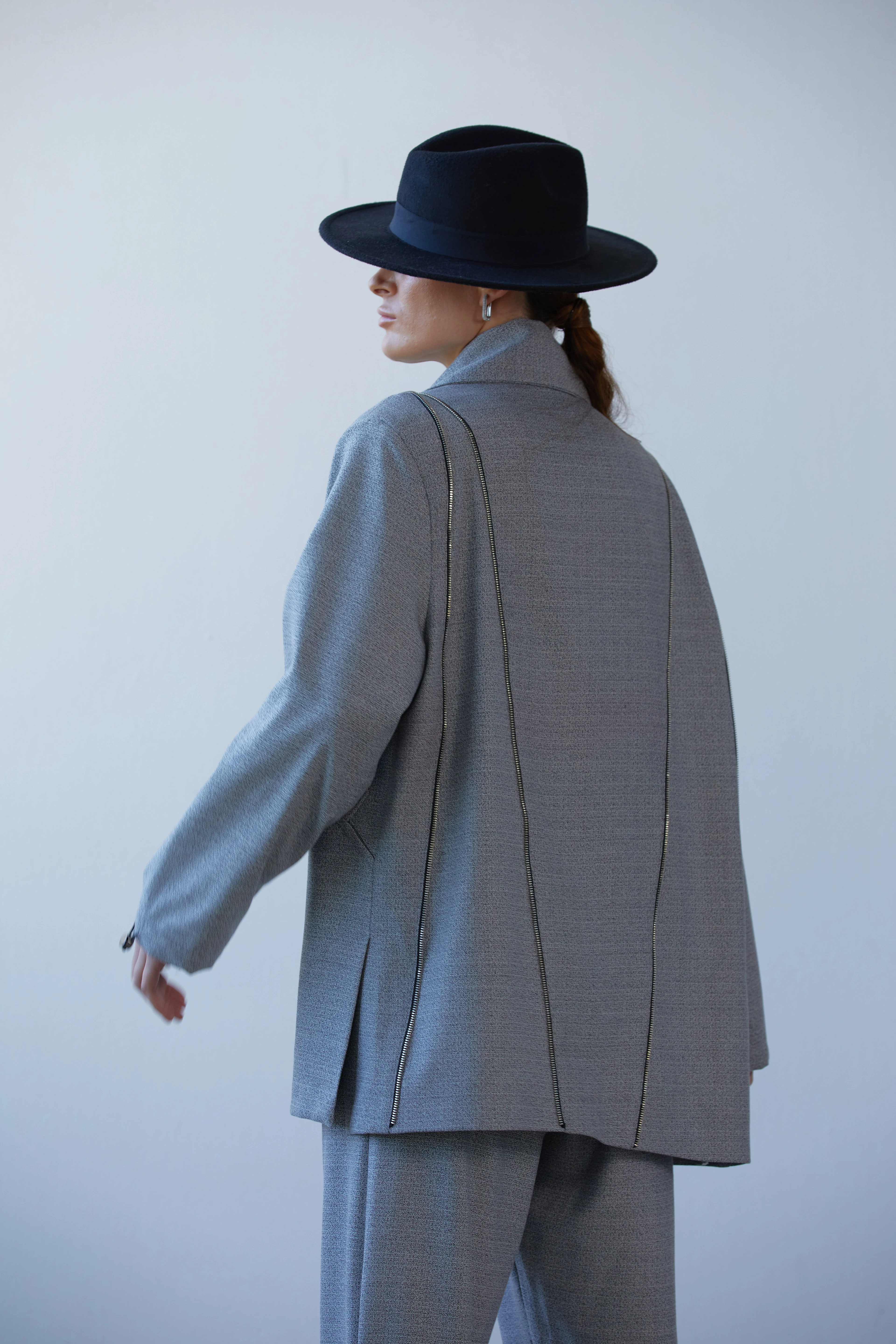 Lofibuy | Fermuar Detaylı Unisex Tie Collar Oversize Takım - Piramit