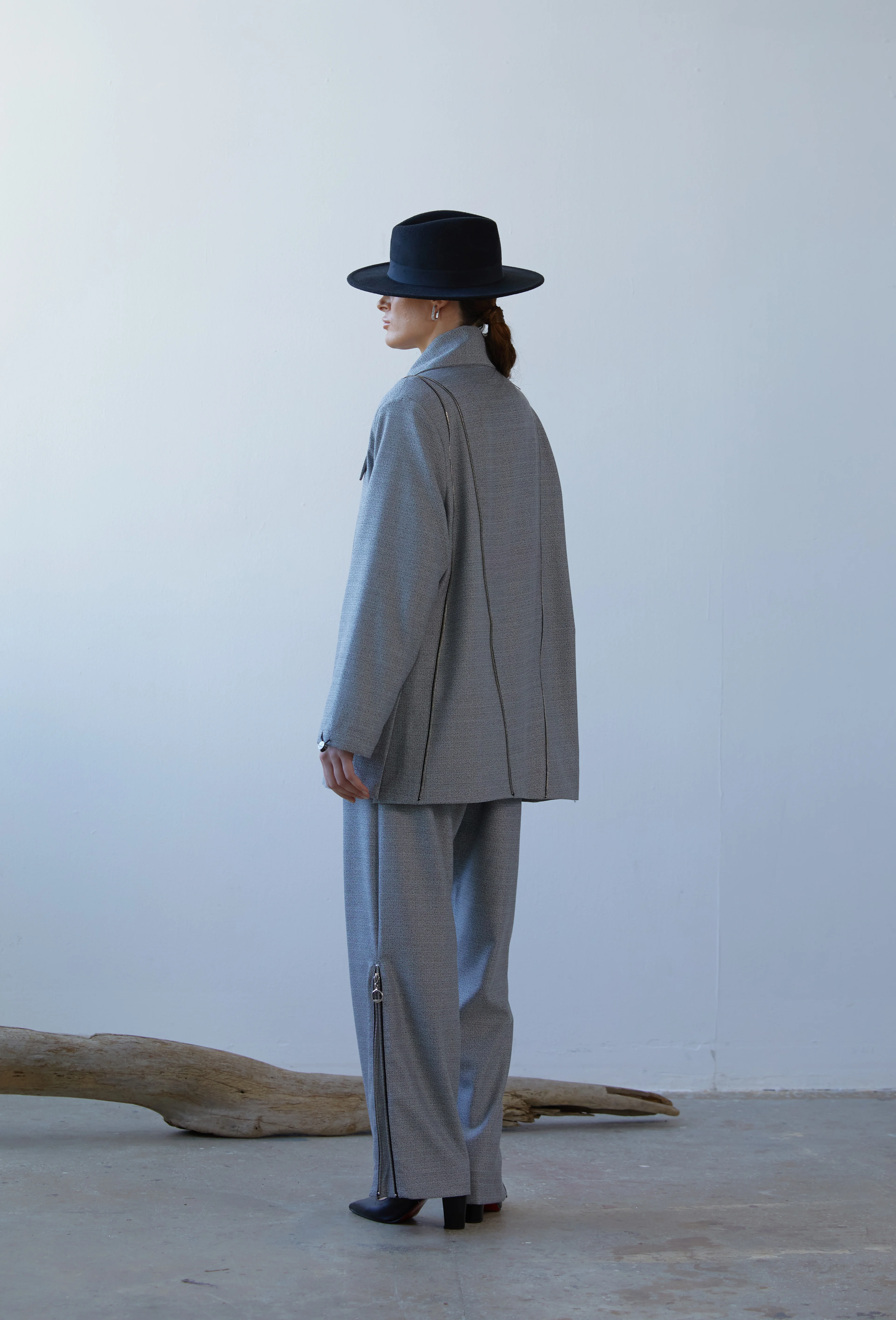 Lofibuy | Fermuar Detaylı Unisex Tie Collar Oversize Takım - Piramit