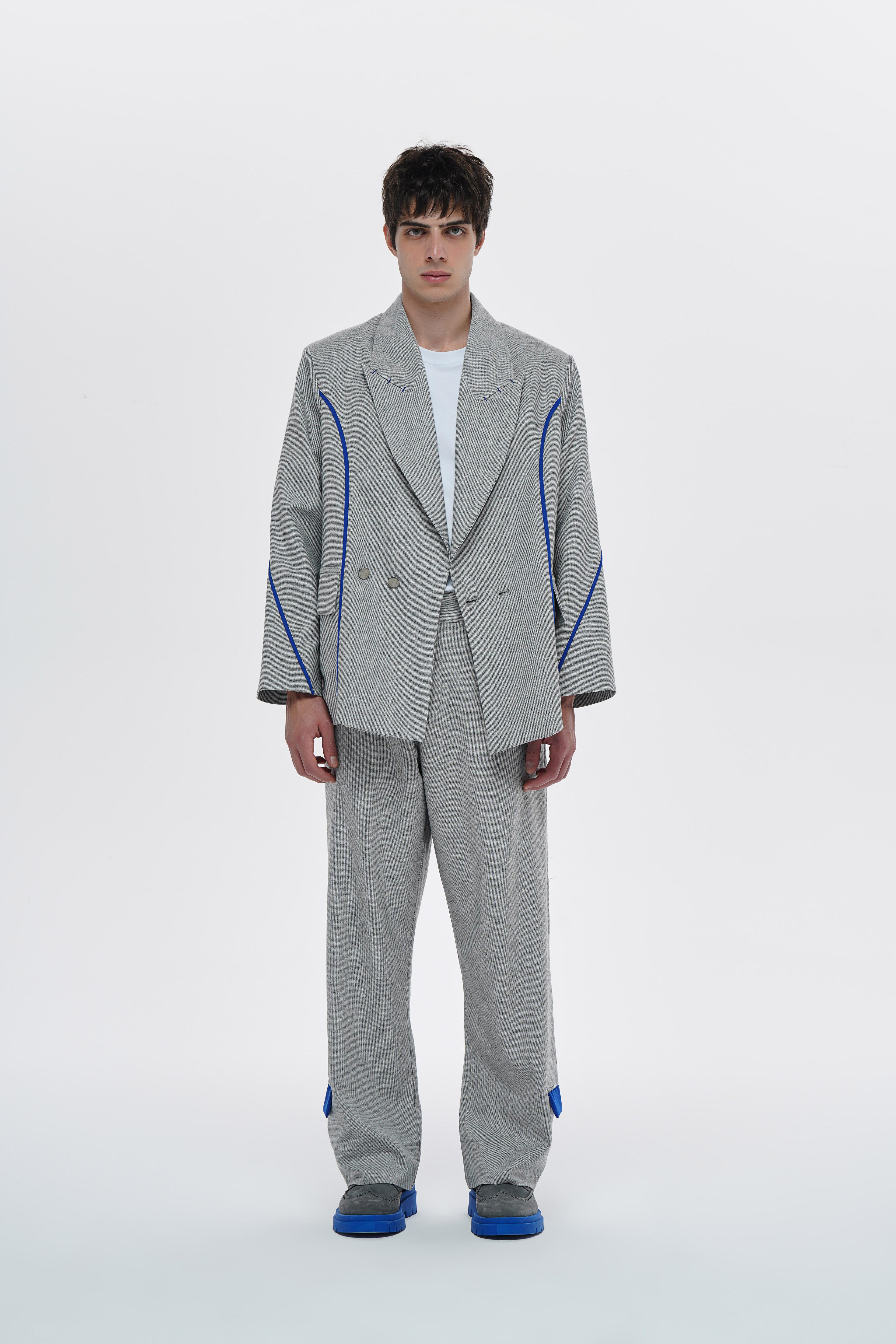 Lofibuy | Unisex Blue Tulip Thin Stripe Detailed Oversize Suit