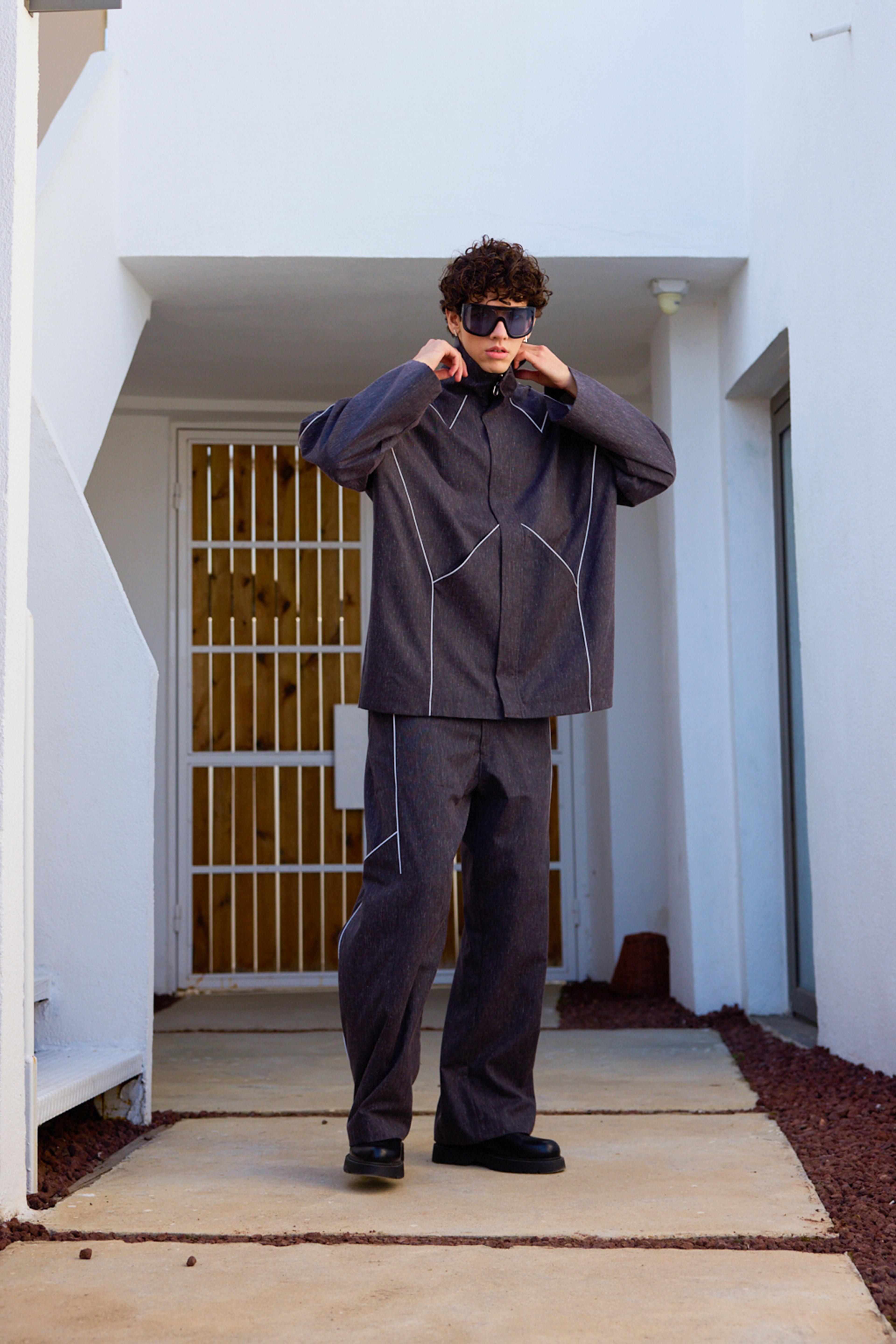 Lofibuy | Unisex Ekoseli Fosfor Şerit Detaylı Oversize Premium Spor Takım - Peri