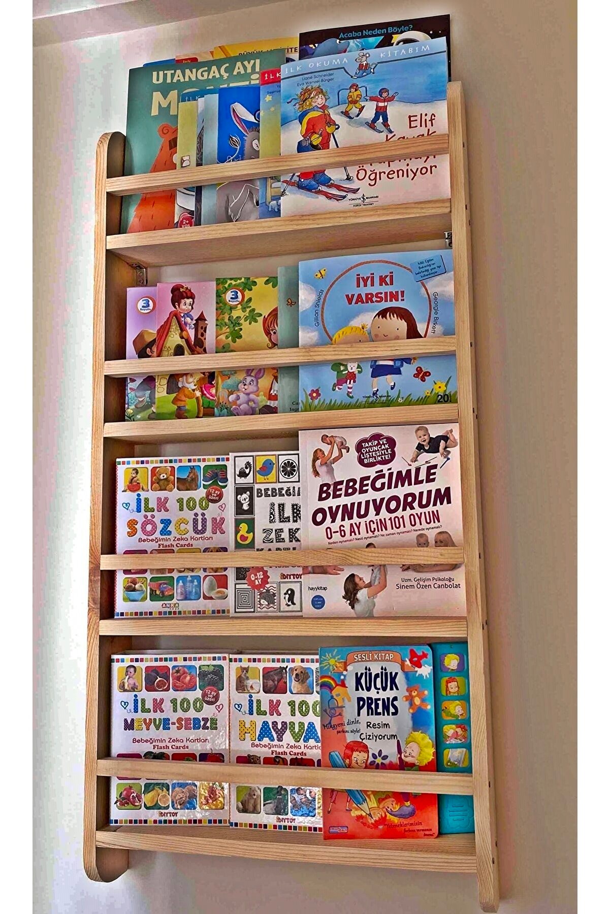 Axca Taxta Montessori Uşaq Otağı Təbii Taxta Rəngi Kitab Rəfi