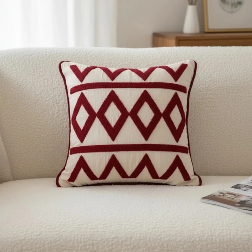 Kırmızı Zikzak Punch İşlemeli Kırlent