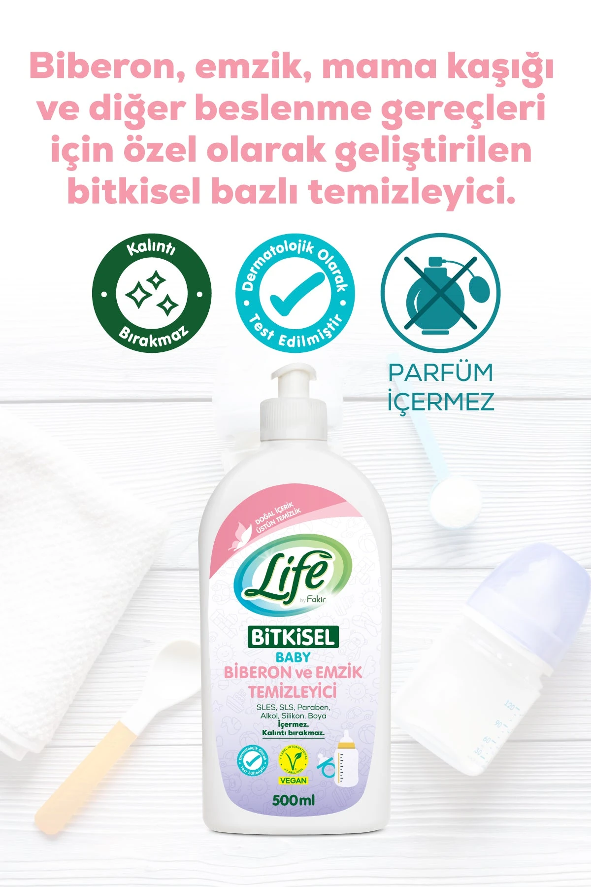Life By Fakir Bitkisel Parfümsüz Biberon ve Emzik Temizleyici 500 ml – Doğal İçerik, Sabunlu