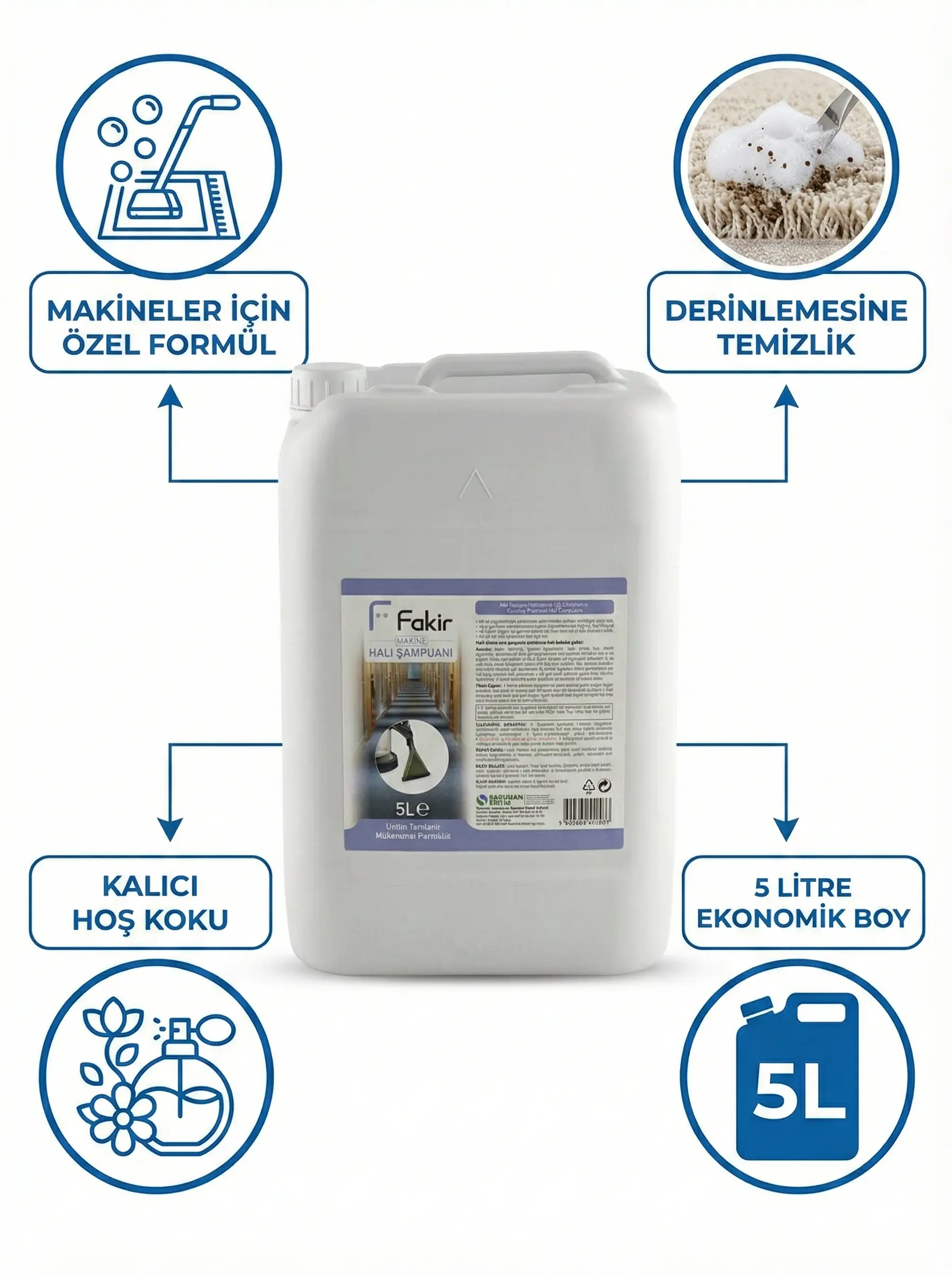 Fakir Makine Halı Şampuanı 5 Litre - Tüm Makinelere Uygun Halı Yıkama Deterjanı - Üstün Leke Çıkarma