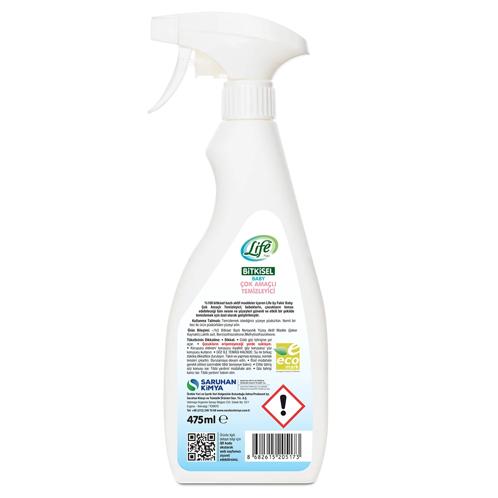 Life By Fakir Bitkisel Bebek Çok Amaçlı Temizleyici 475 ml – Bitkisel, Durulamasız, Güvenli