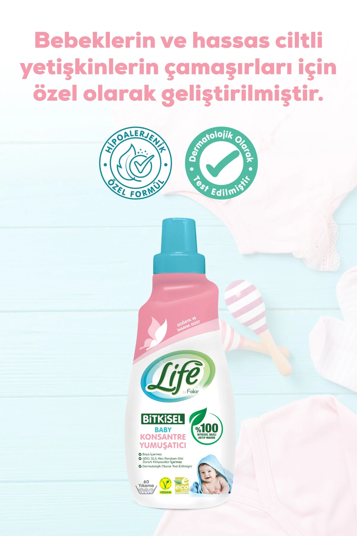 Life By Fakir Bitkisel Bazlı Vegan Bebek Konsantre Yumuşatıcı 1500 ml – Konsantre, Doğal İçerik