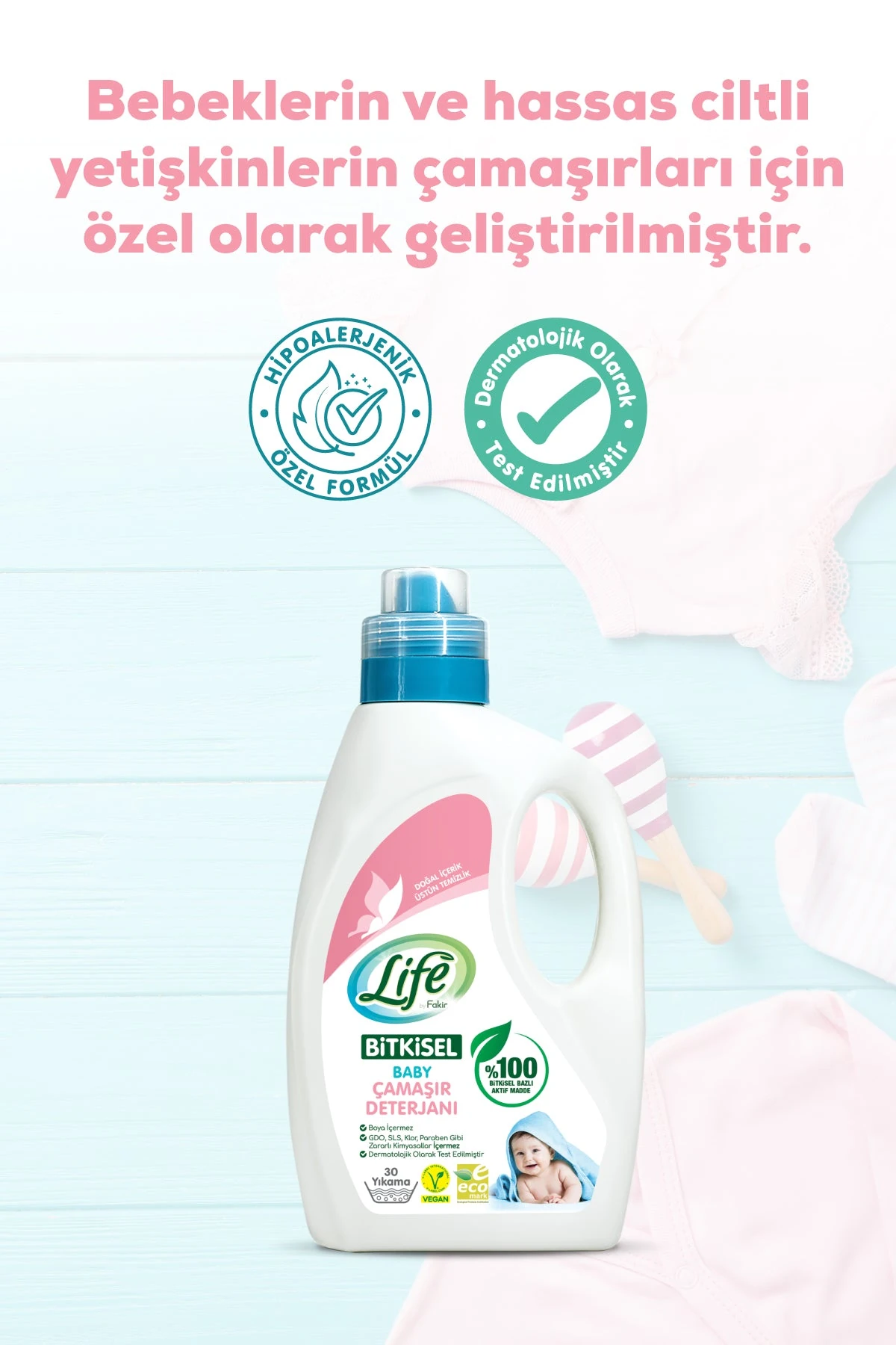 Life By Fakir Bitkisel Bebek Çamaşır Deterjanı 1500 ml – Vegan, Hipoalerjenik, Renkli ve Beyazlar için