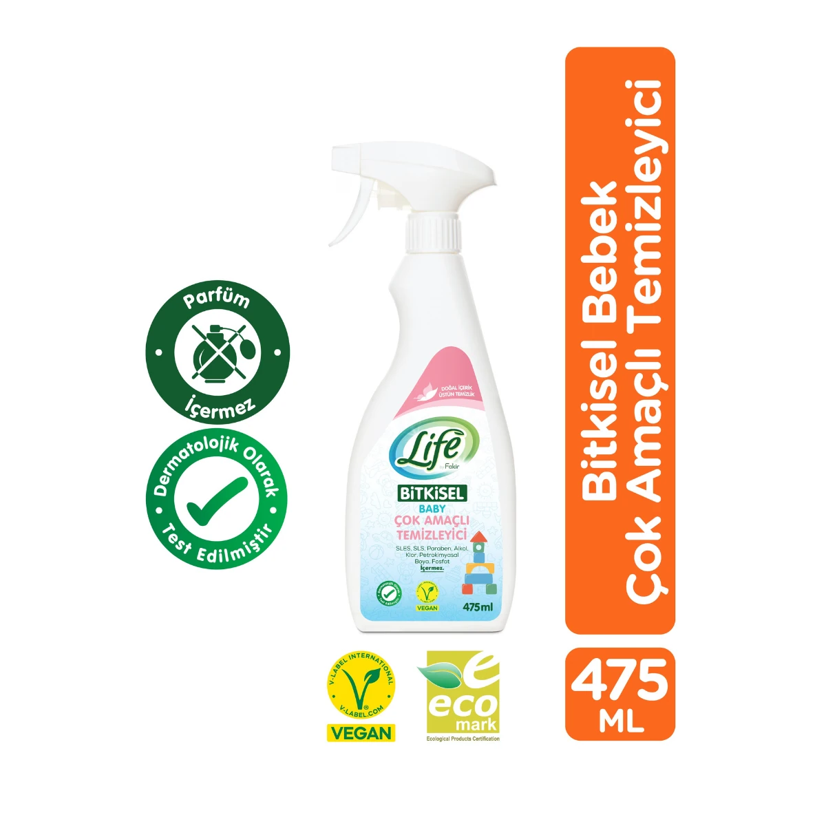 Life By Fakir Bitkisel Bebek Çok Amaçlı Temizleyici 475 ml – Bitkisel, Durulamasız, Güvenli