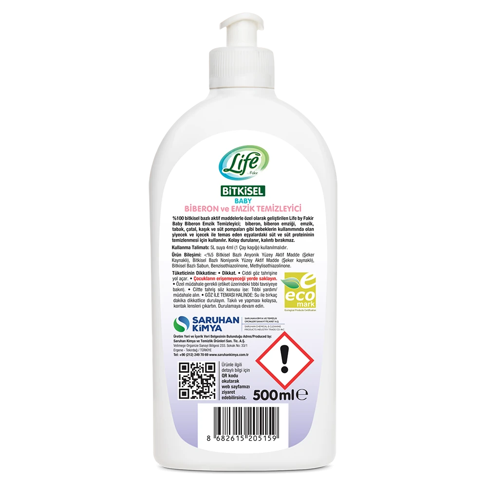 Life By Fakir Bitkisel Parfümsüz Biberon ve Emzik Temizleyici 500 ml – Doğal İçerik, Sabunlu