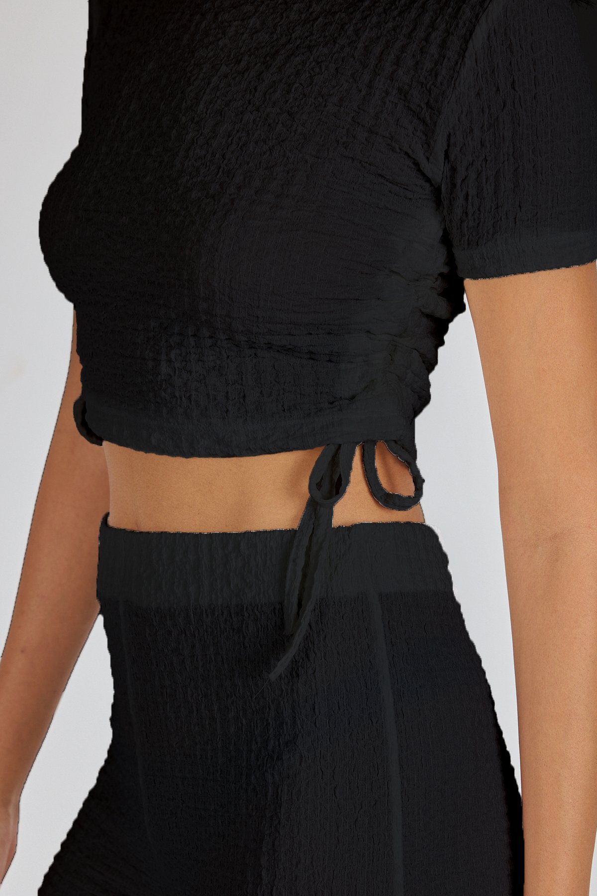 Gofre Kumaş Yanları Büzgü Detaylı Crop Ve Pantolon Takım Orijinal Kesim