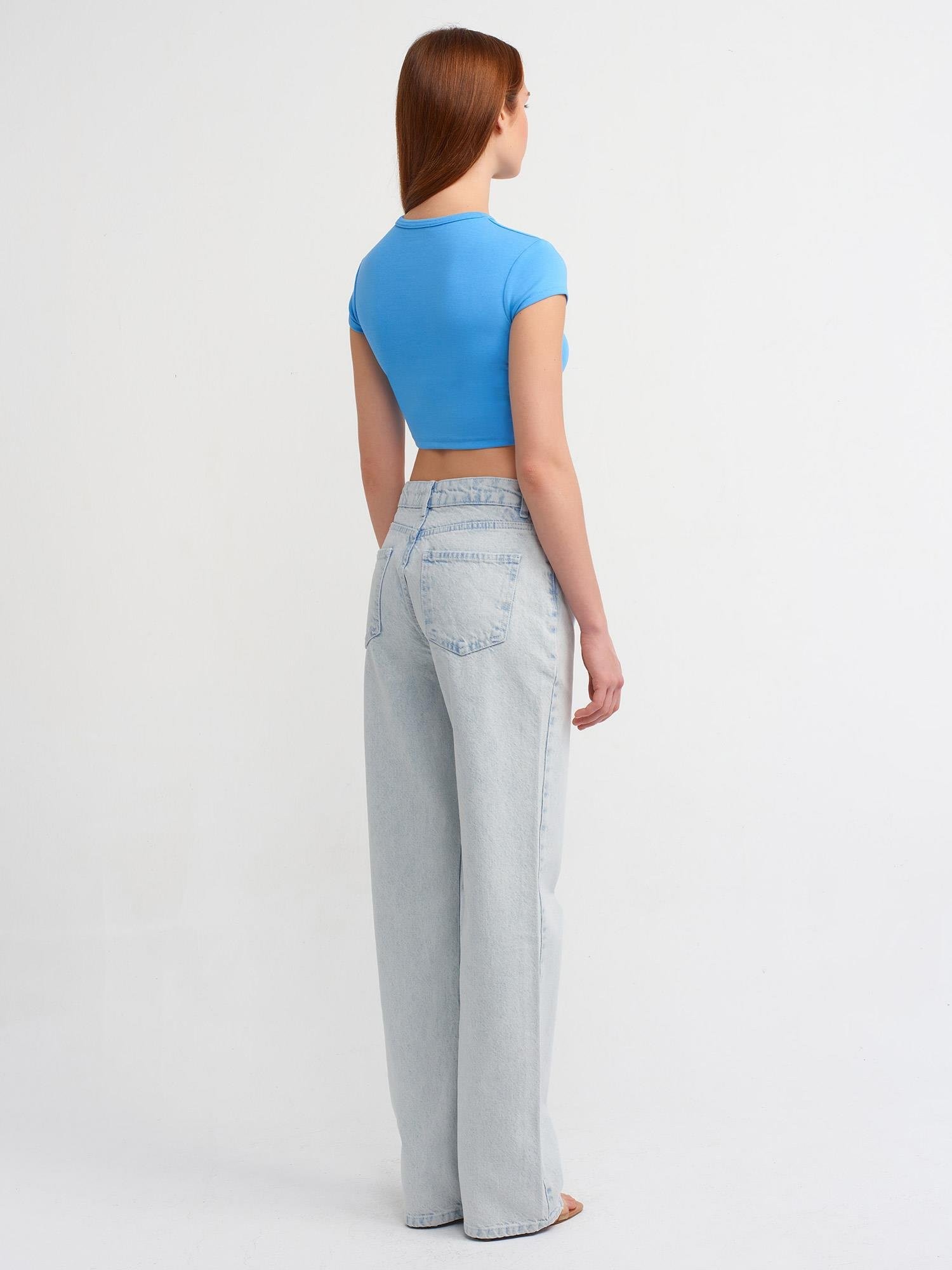 71455 Kırık Kumaş Düşük Bel Pant. Jean Mavi