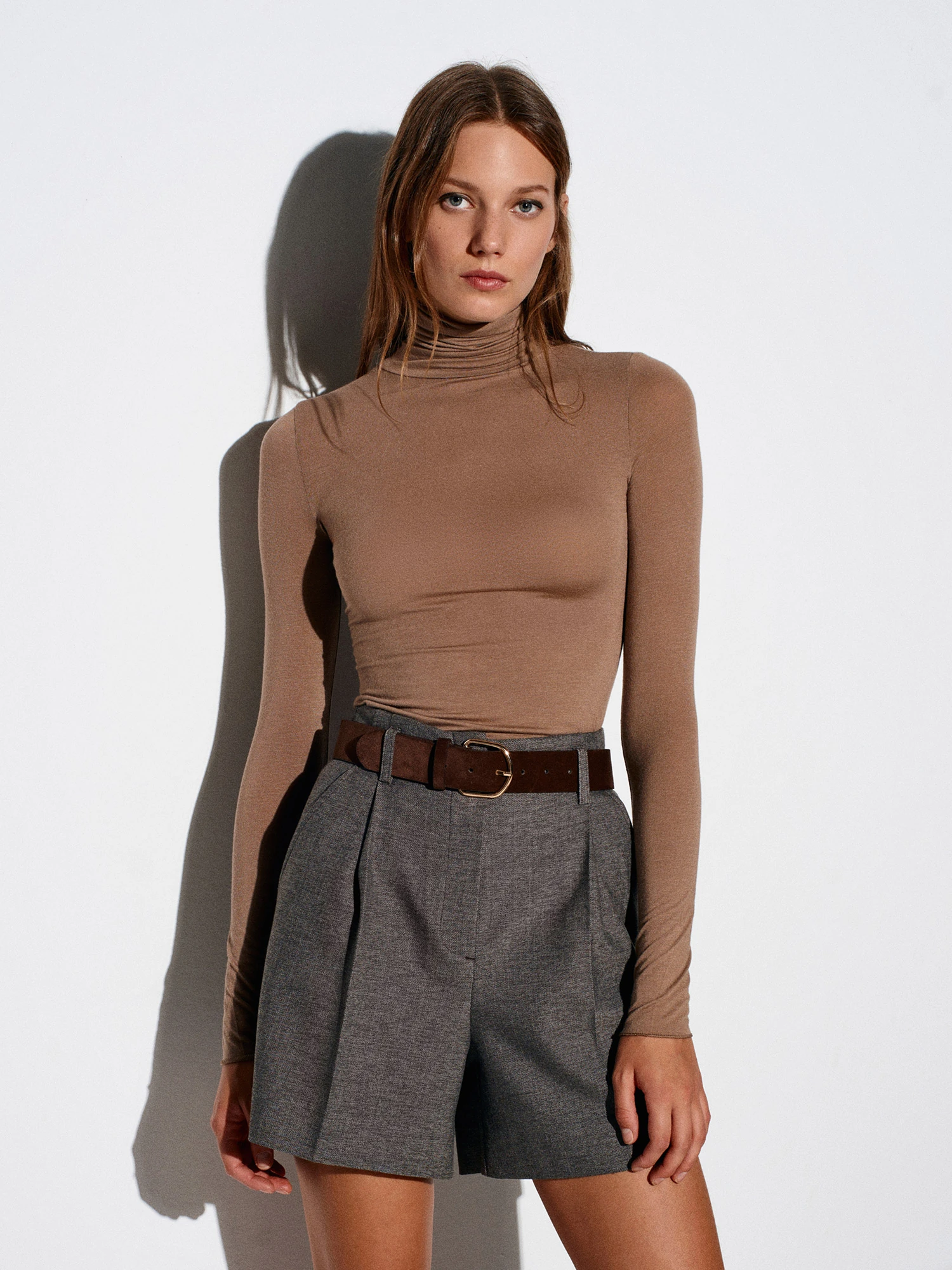 Balıkçı Yaka Kaşmir Bluz - Vizon