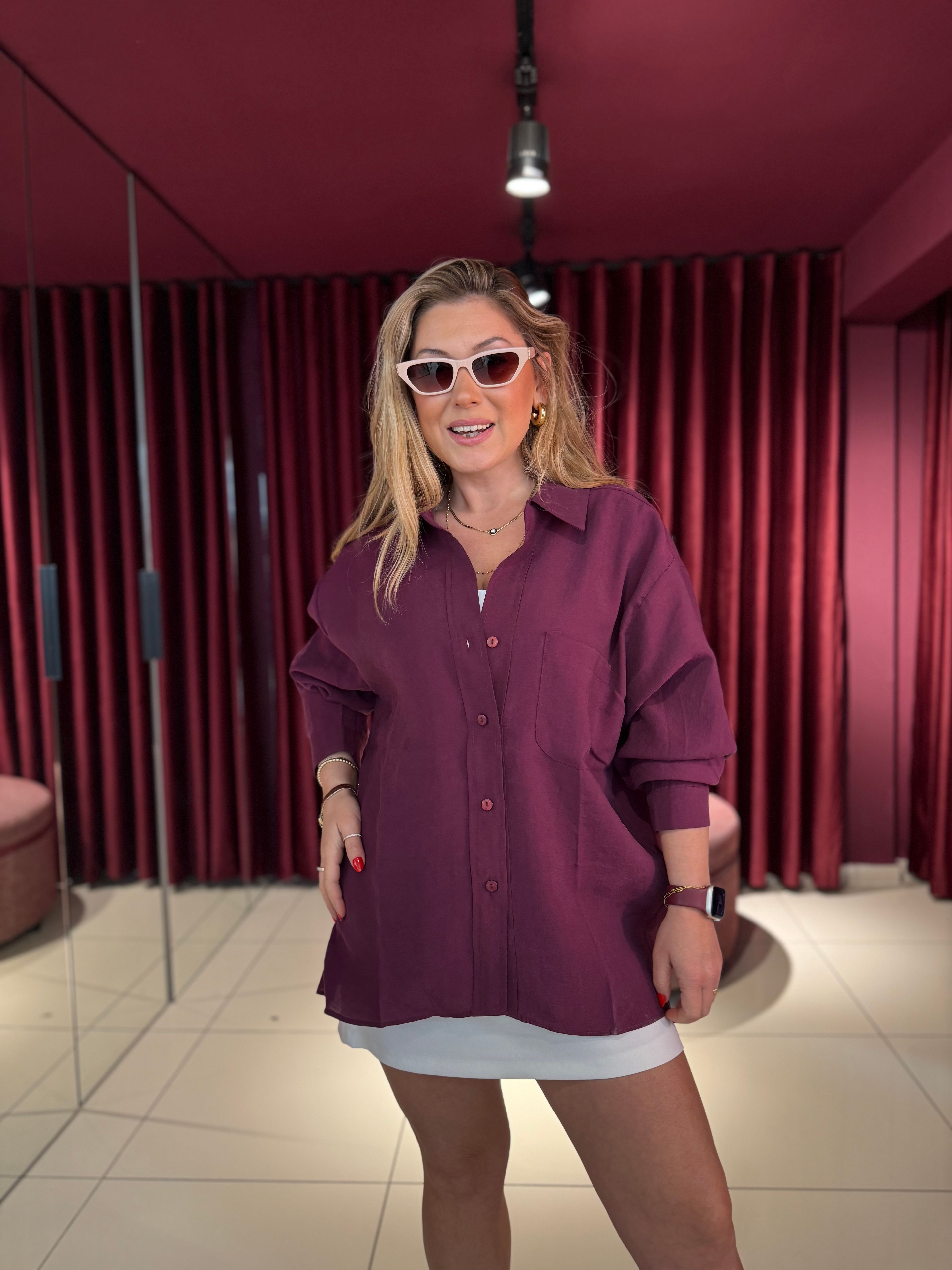 Oversize Düşük Omuzlu Gömlek 