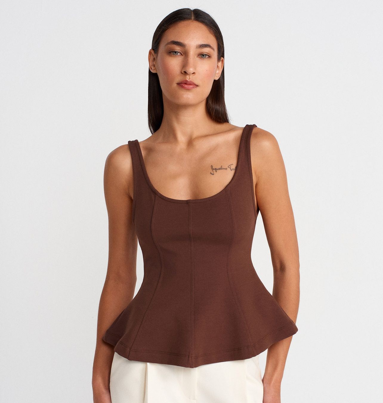 Kalın Askılı Peplum Top