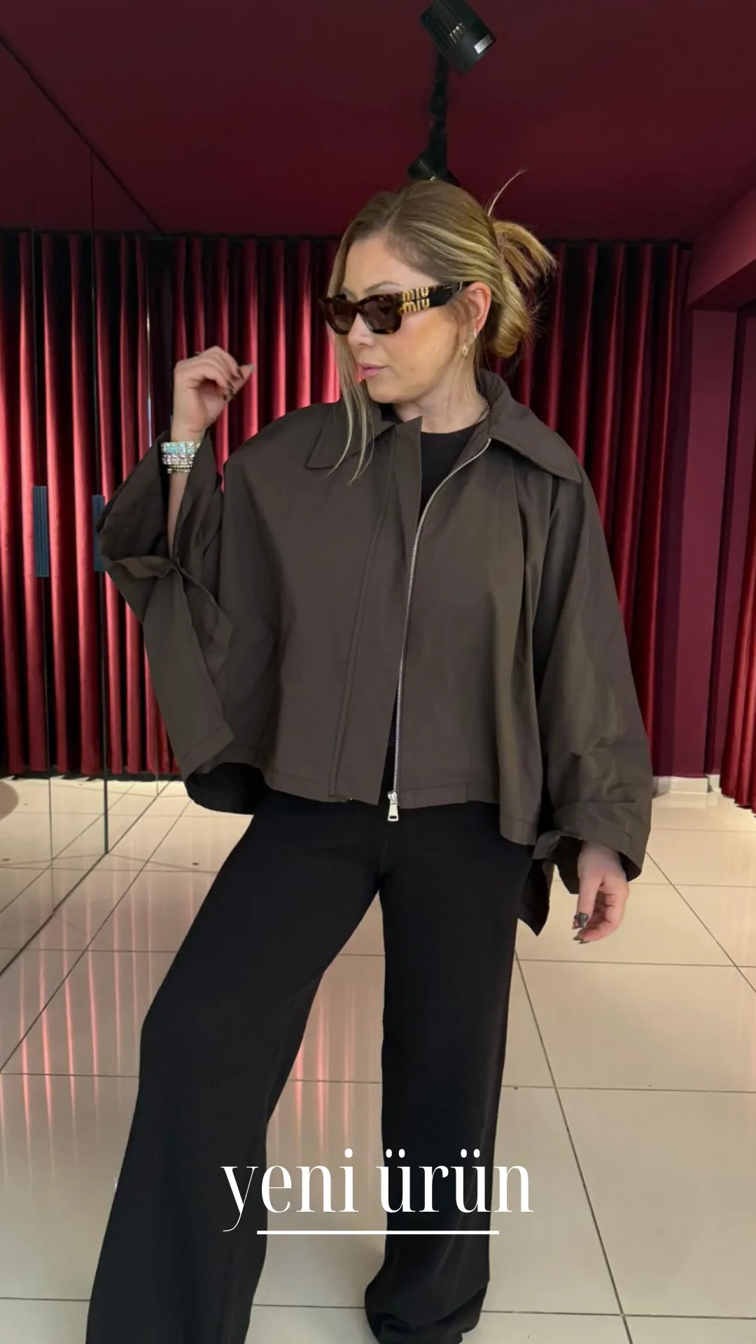 Oversize Kısa Trenç - Kahverengi
