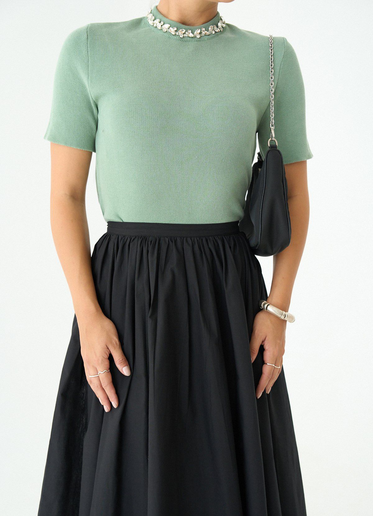 Taş İşlemeli Bisiklet Yaka Triko