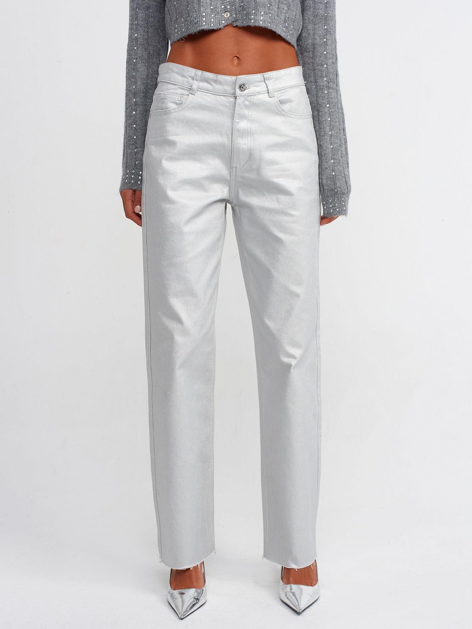 70449 Parlak Straight Pantolon Gümüş
