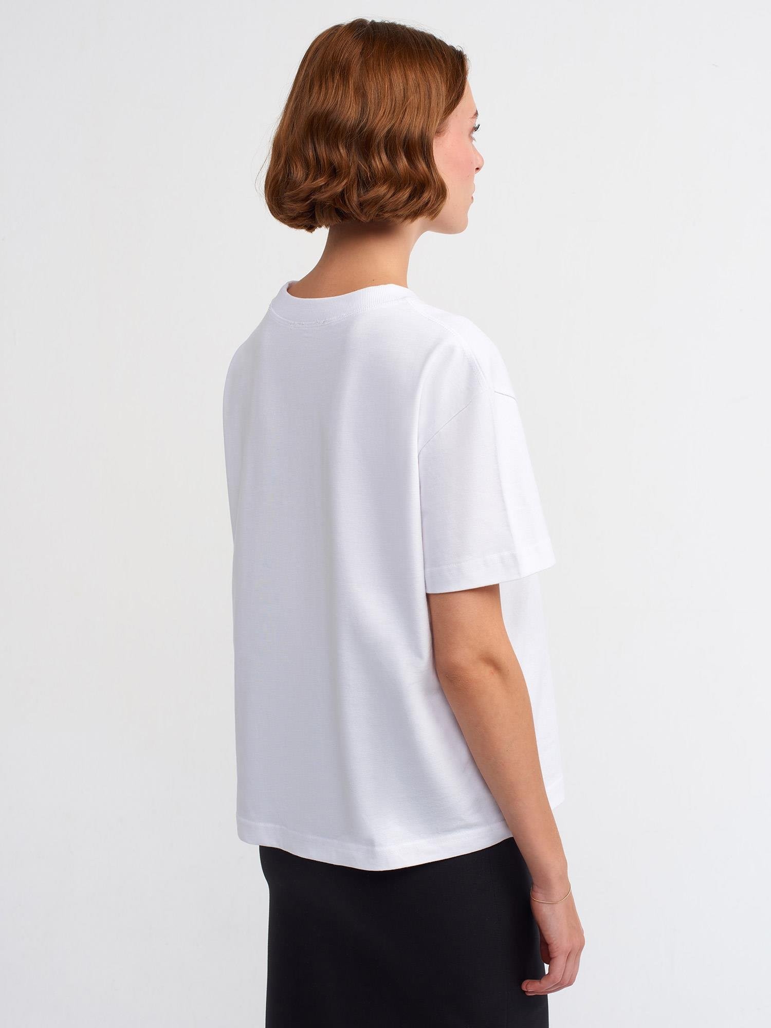 30312 Dekoratif Dikişli Bisiklet Yaka T-shirt