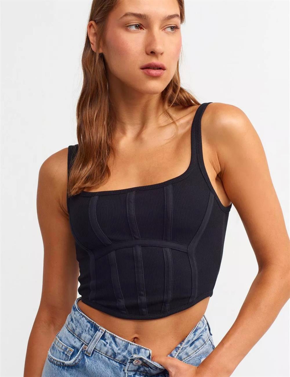 3793 Korse Top T-Shirt Siyah
