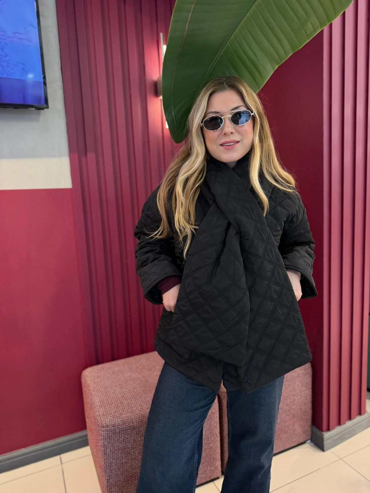 Kapitone Şal Detaylı Mont