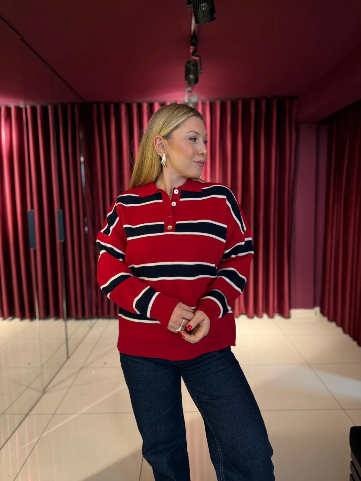 Polo Yaka Çizgili Kazak