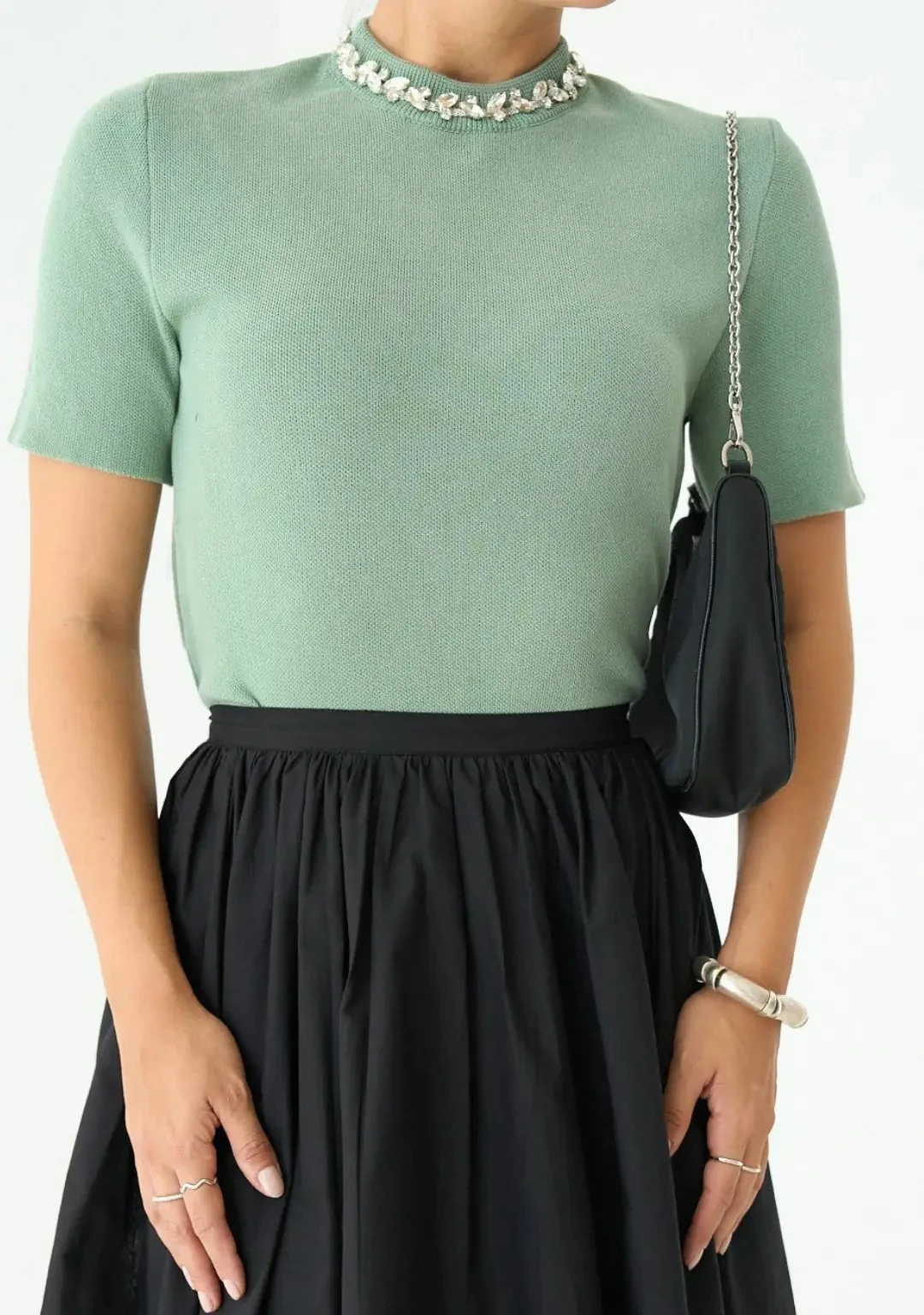 Taş İşlemeli Bisiklet Yaka Triko