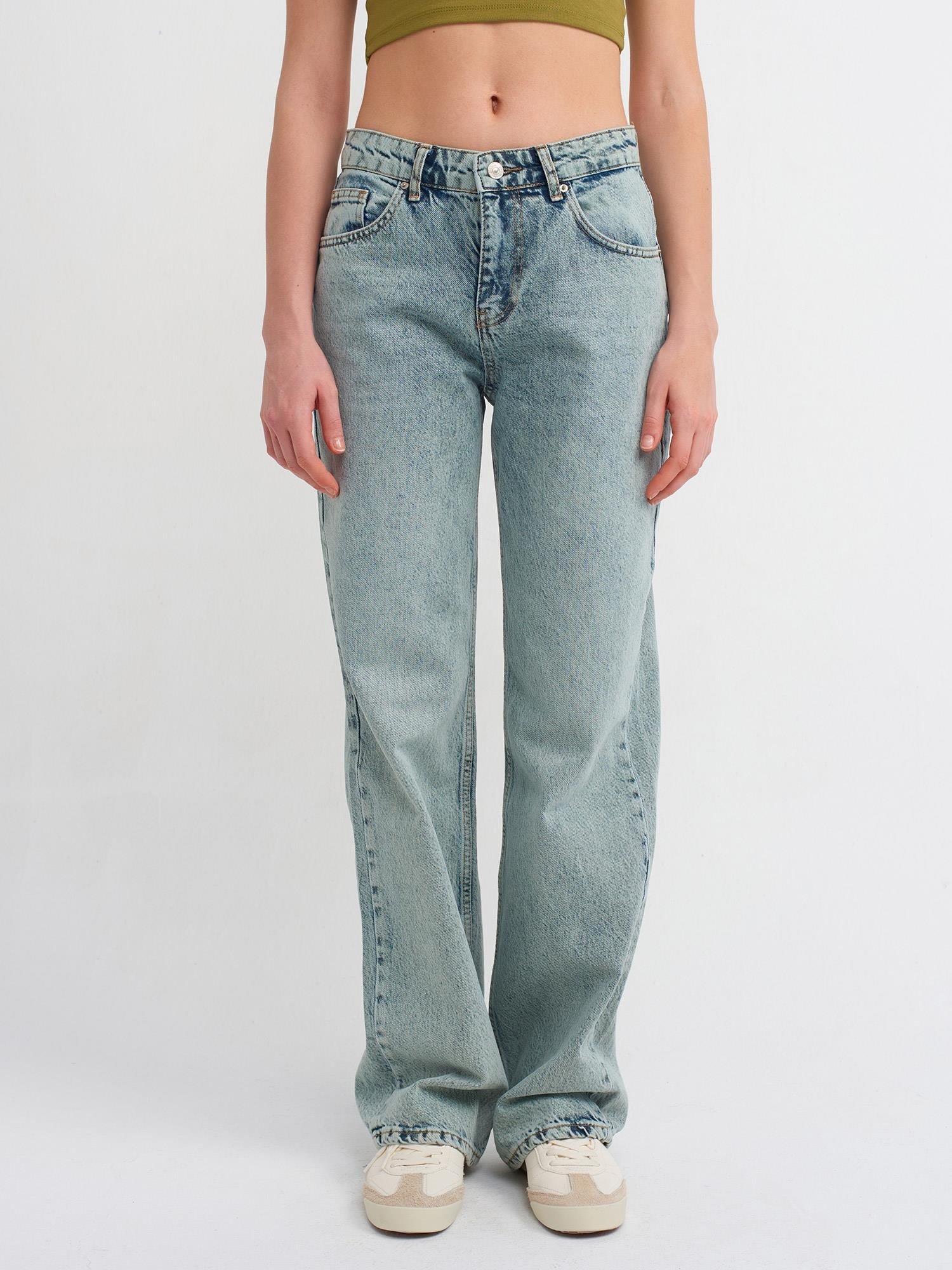 71458 Tintli Kar Yıkama Pant. Jean Yeşil