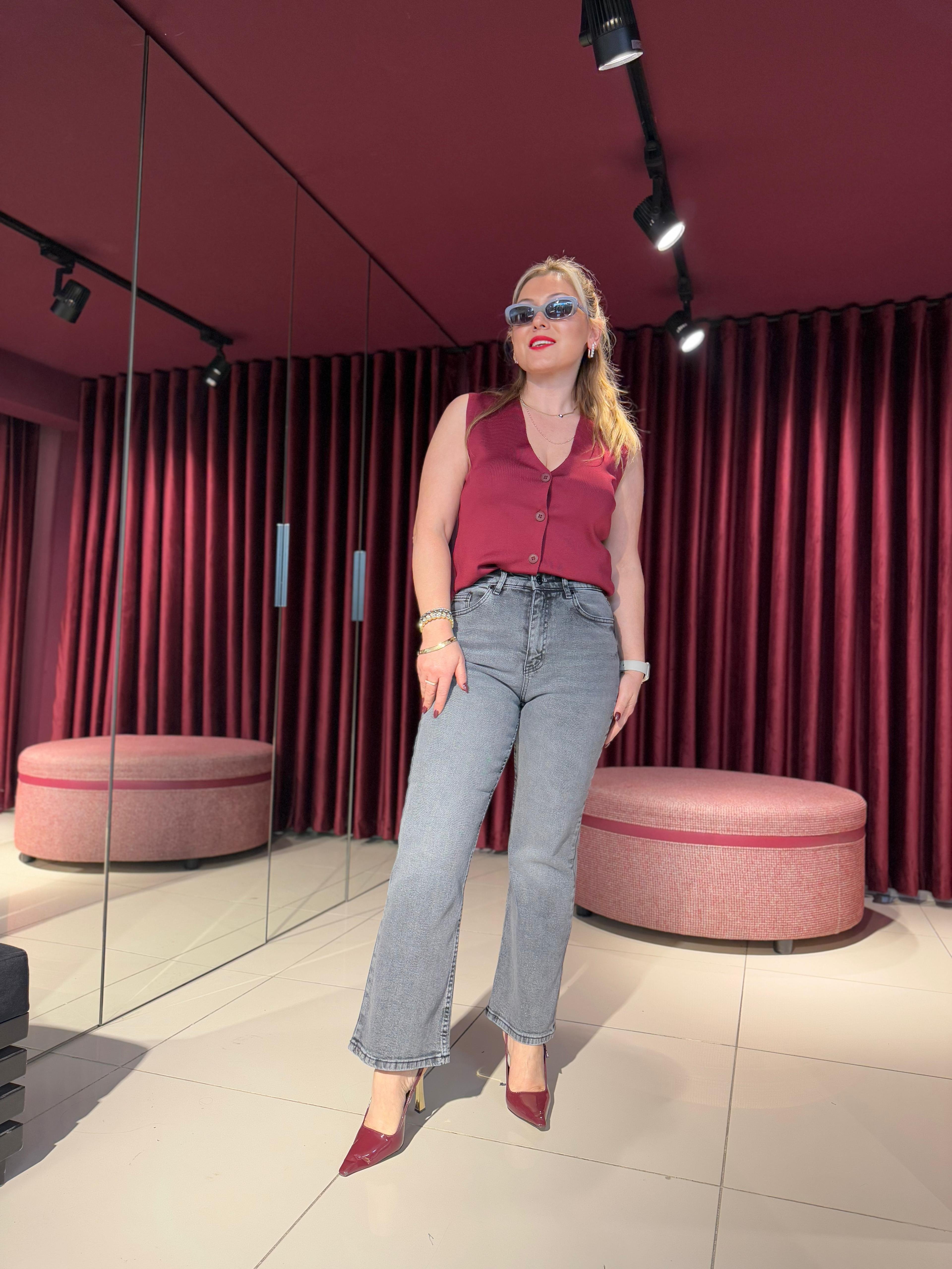 08  Cropped Flare Yüksek Bel Jean
