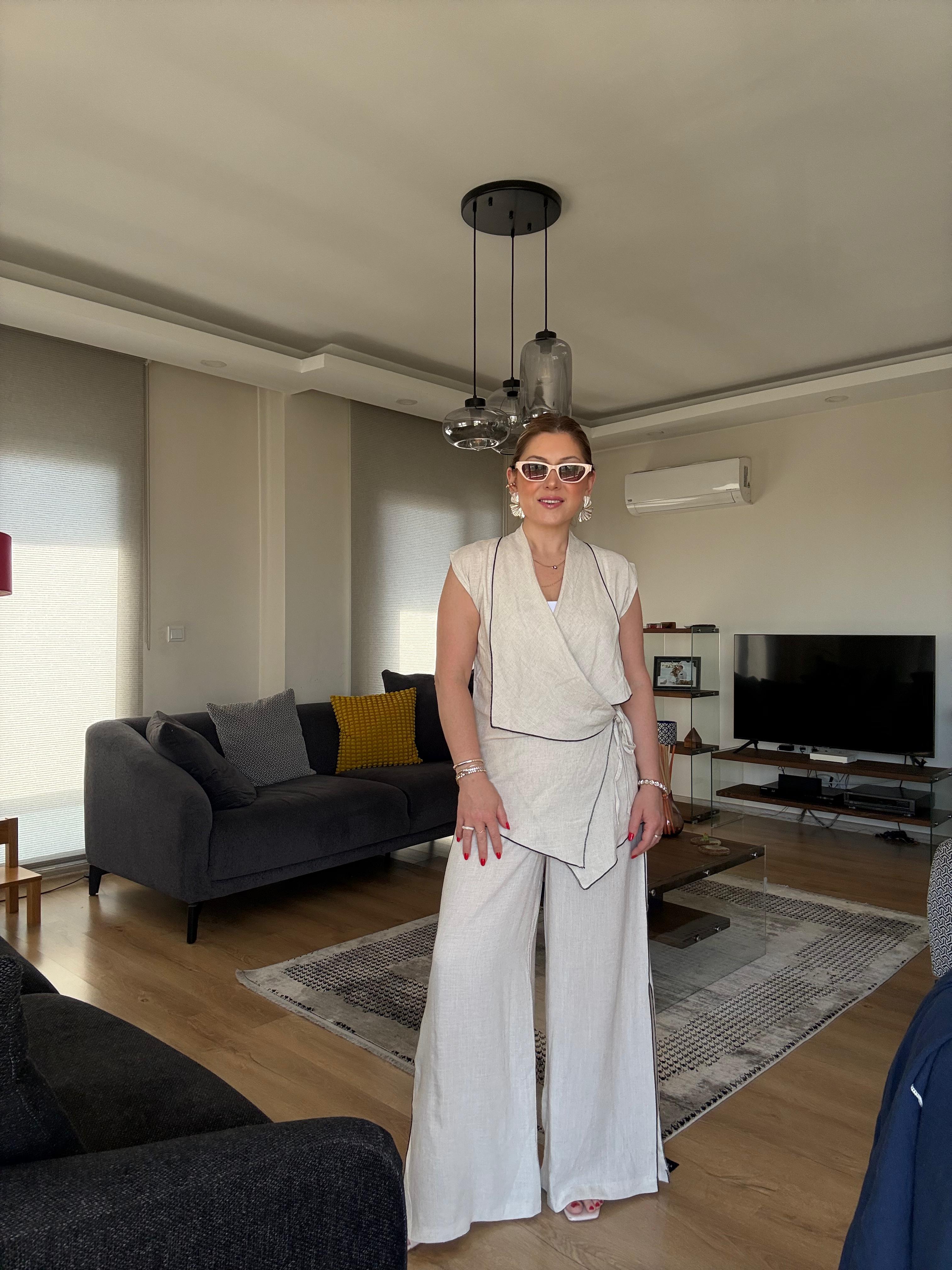 Kontrast Kimono Yelek Takım
