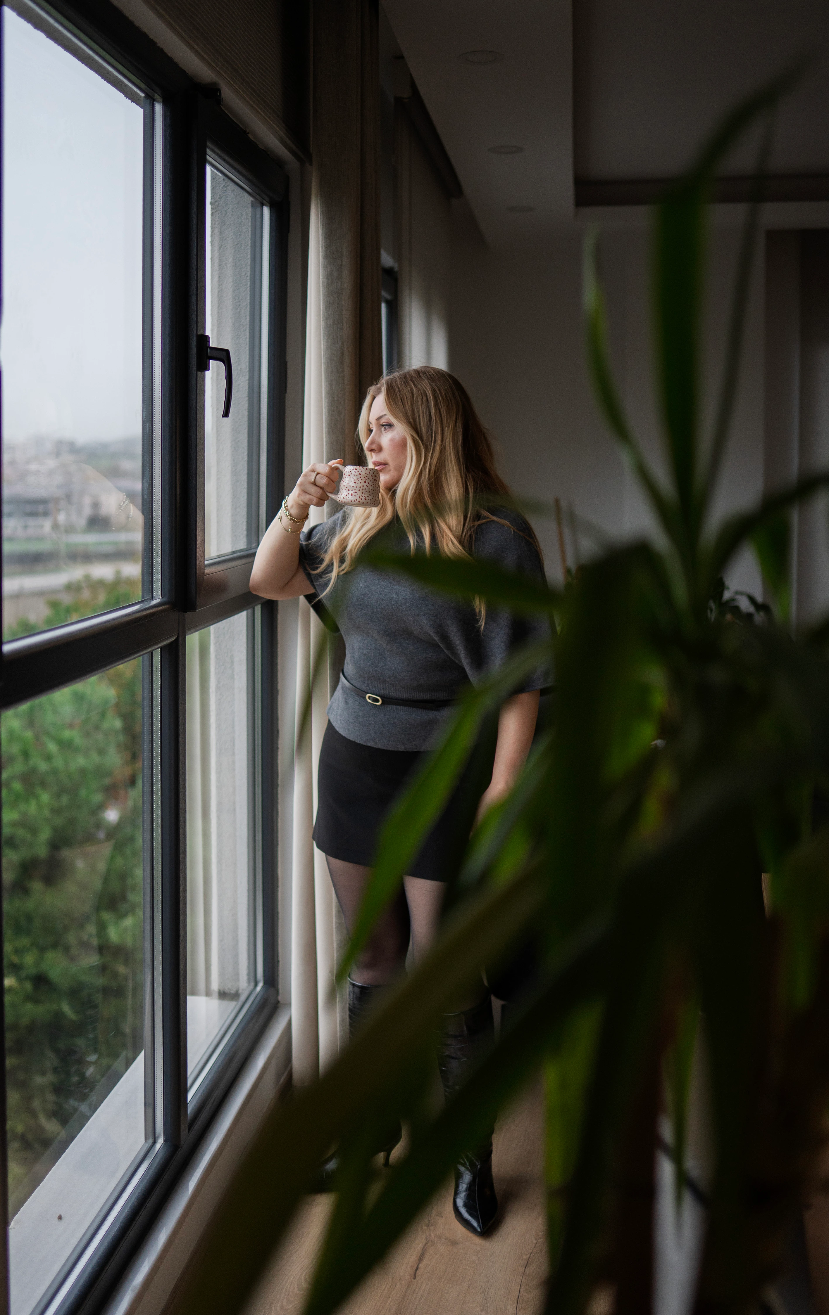 Kayık Yaka Yarasa Kol Kemerli Triko Kazak