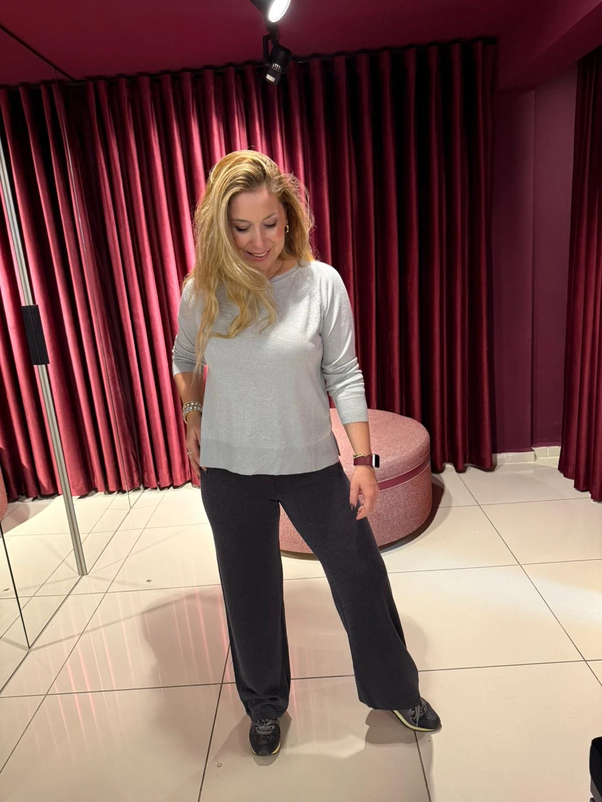 Simli Triko Pantolon - Füme