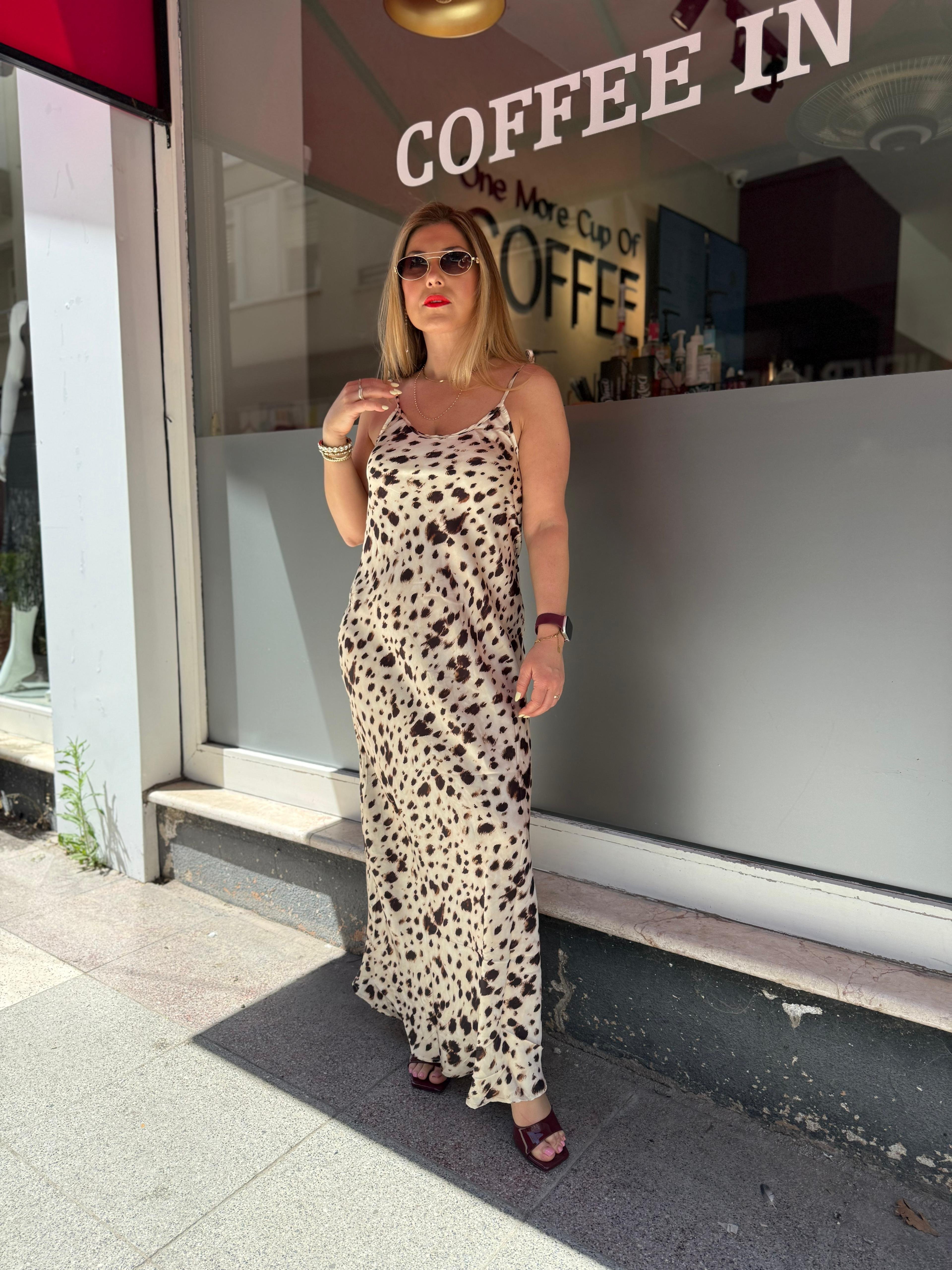 İp Askılı Leoparlı Elbise