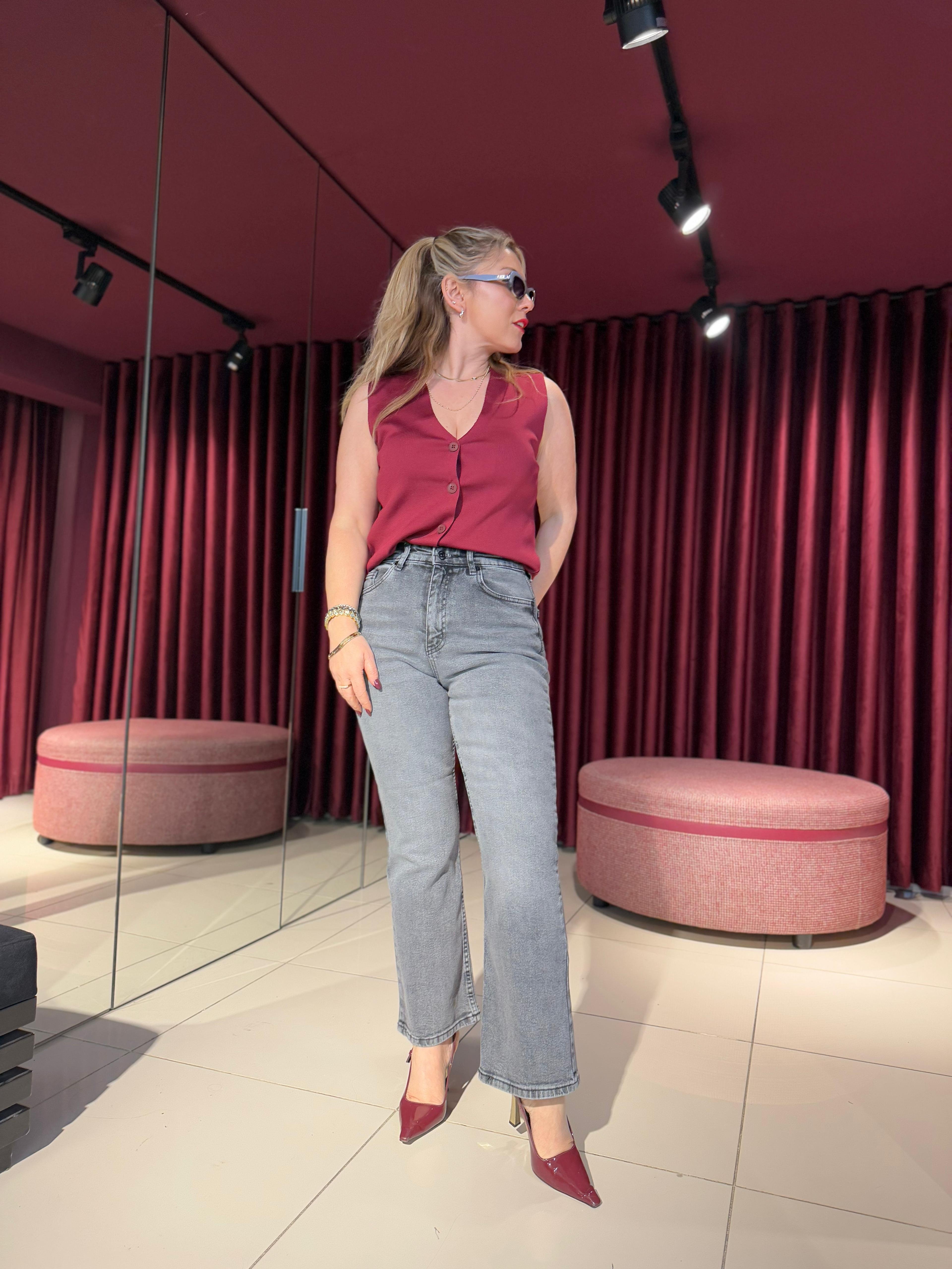 08  Cropped Flare Yüksek Bel Jean