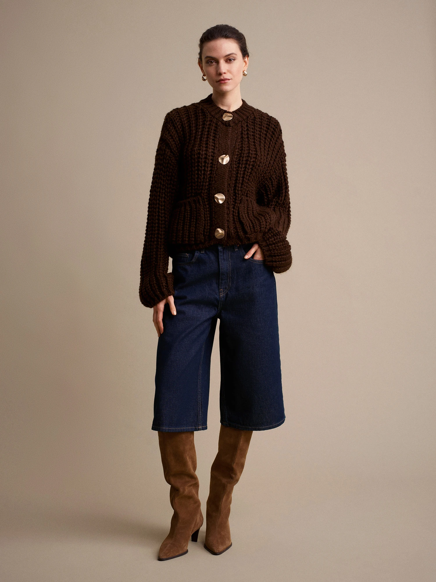 Cep Detaylı Örgü Triko Hırka