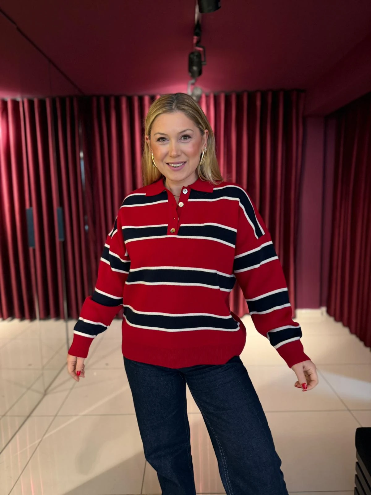 Polo Yaka Çizgili Kazak