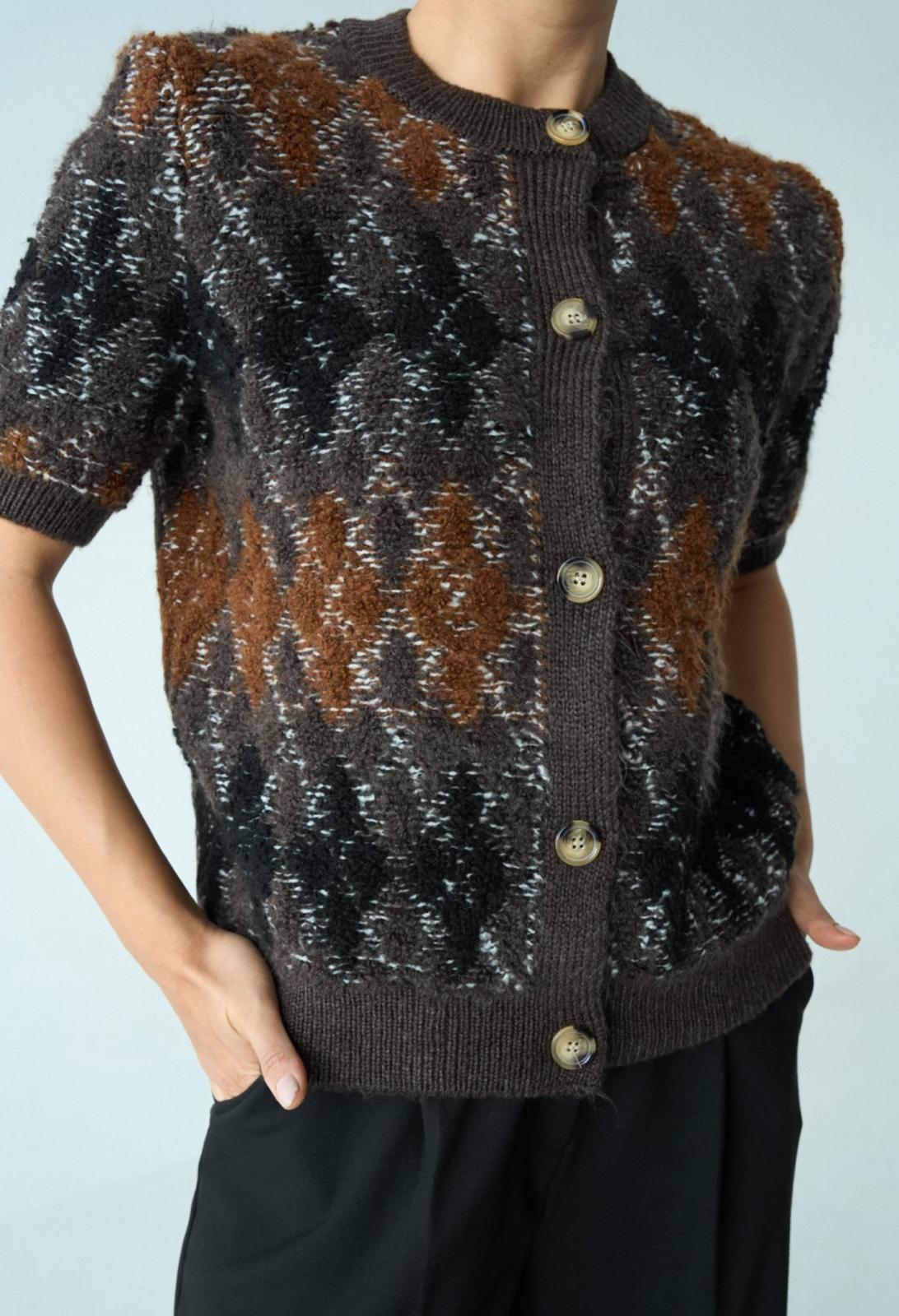 Retro Baklava Desen Kısa Kollu Hırka