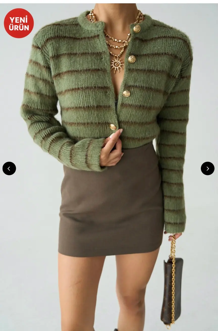 Çizgili Düğme Detay Hırka - Serpirella&nbsp;