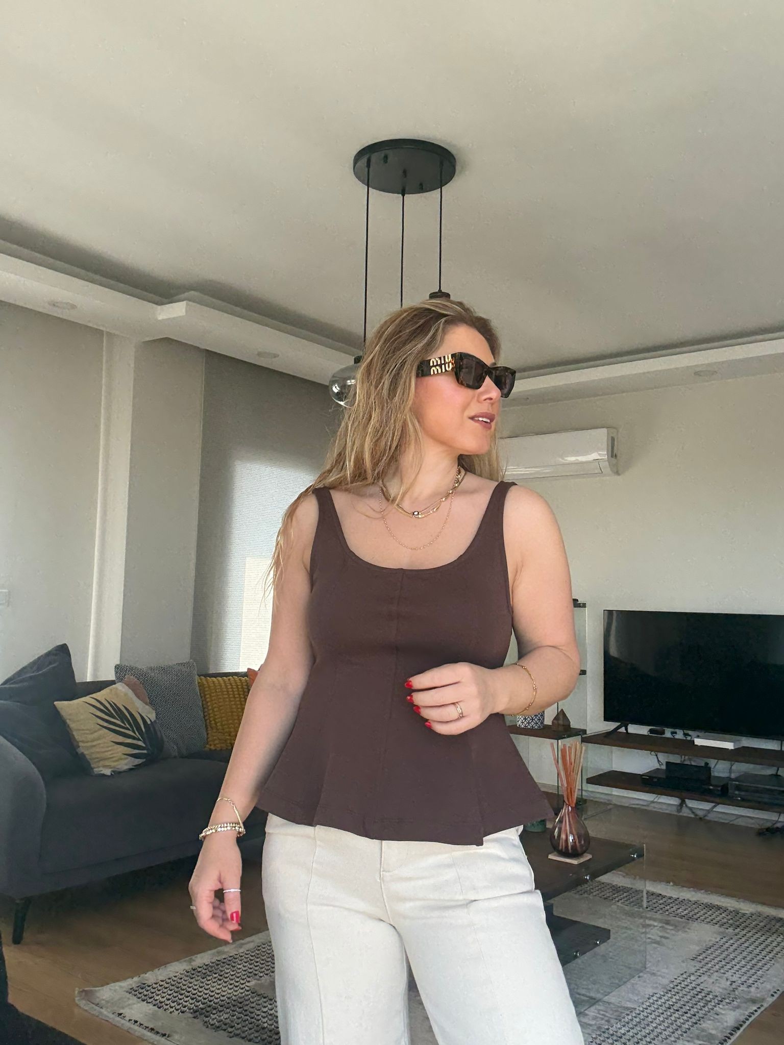 Kalın Askılı Peplum Top