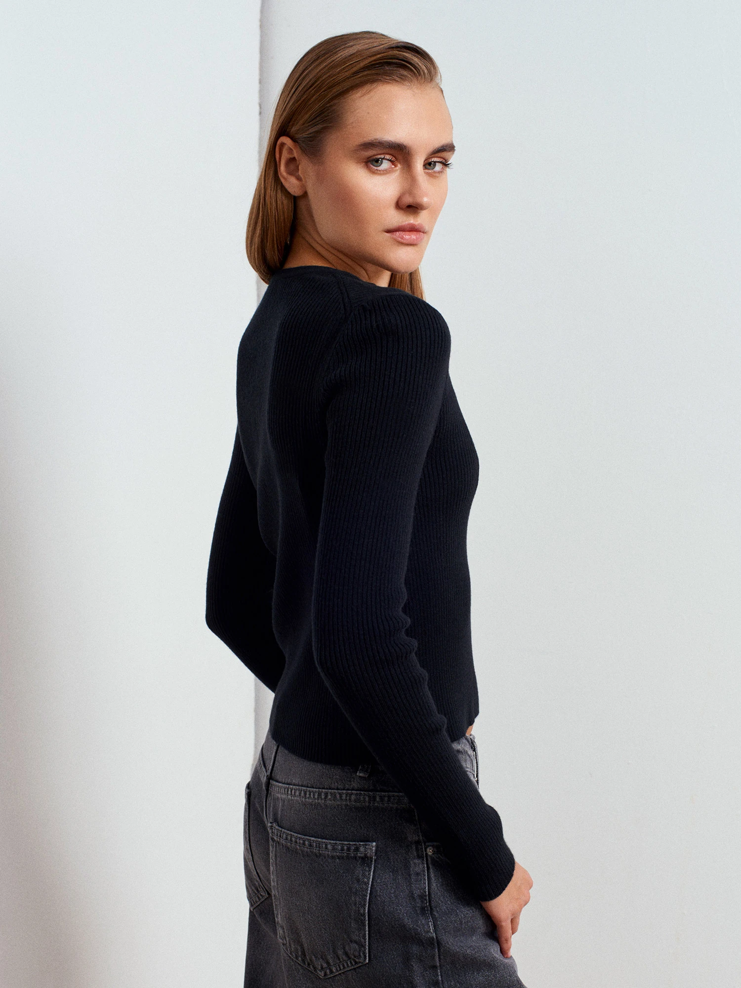 Bisiklet Yaka Yünlü Düğmeli Triko Kazak