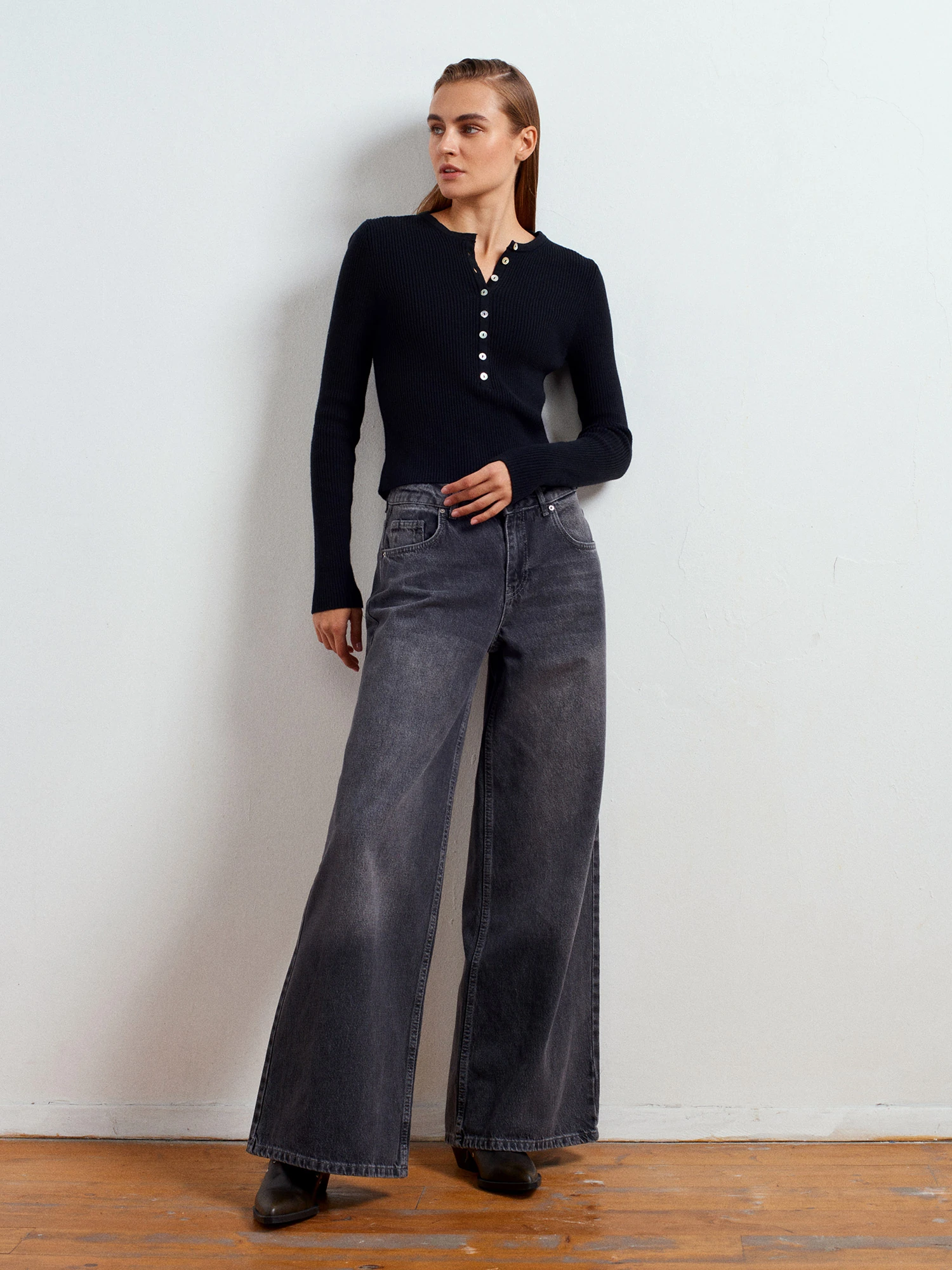 Bisiklet Yaka Yünlü Düğmeli Triko Kazak