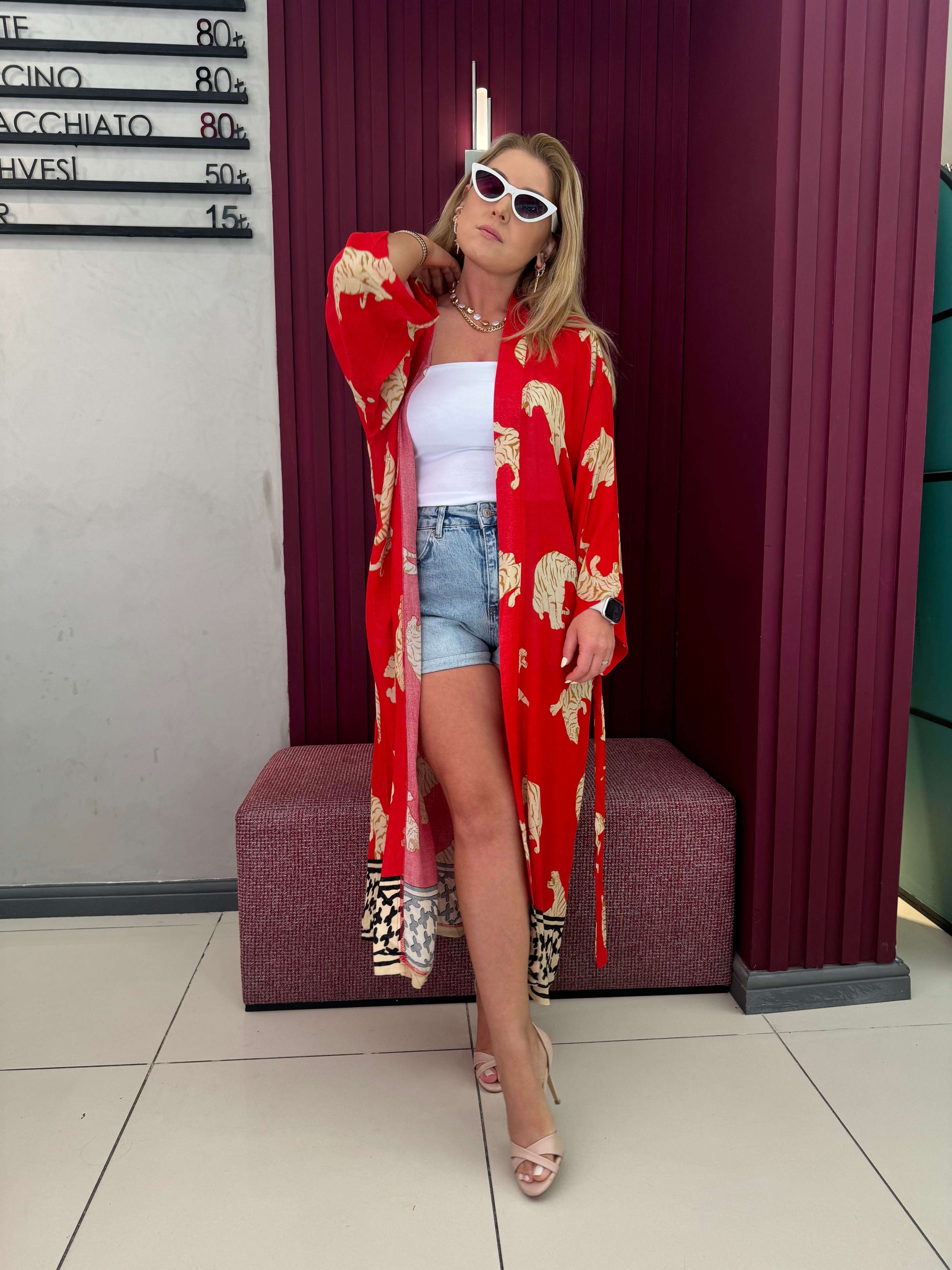 9447 Kimono Kırmızı
