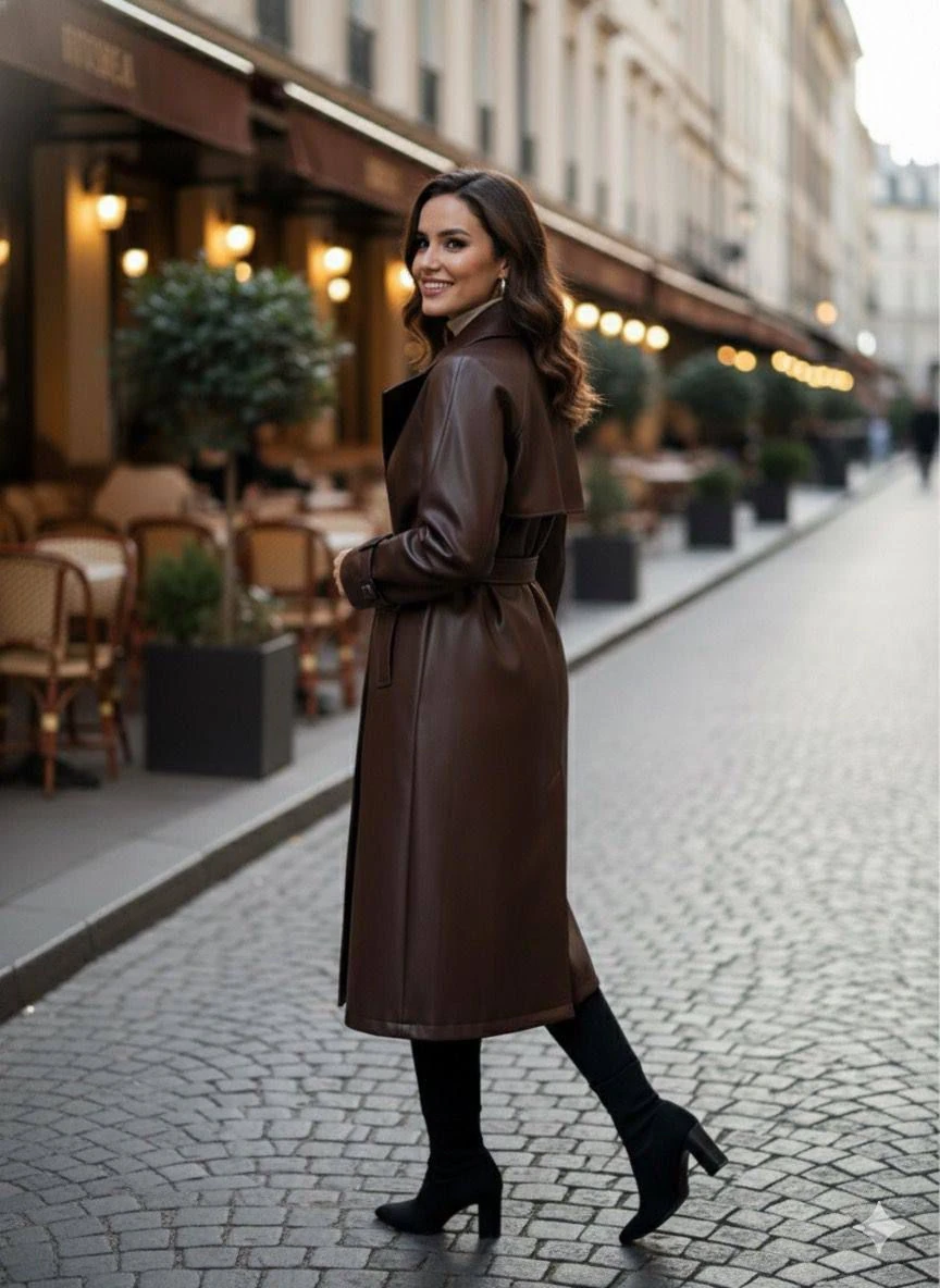 Premium Deri Kuşaklı Trenç