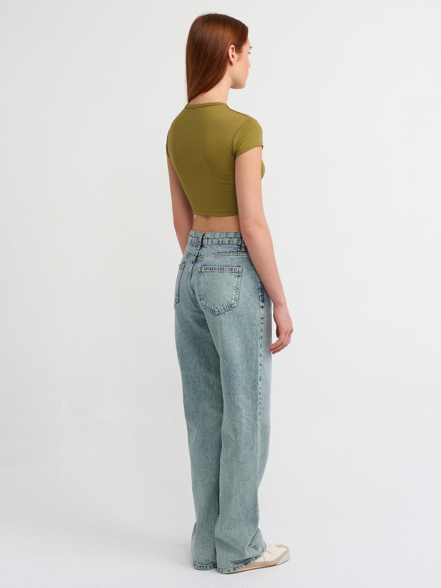 71458 Tintli Kar Yıkama Pant. Jean Yeşil