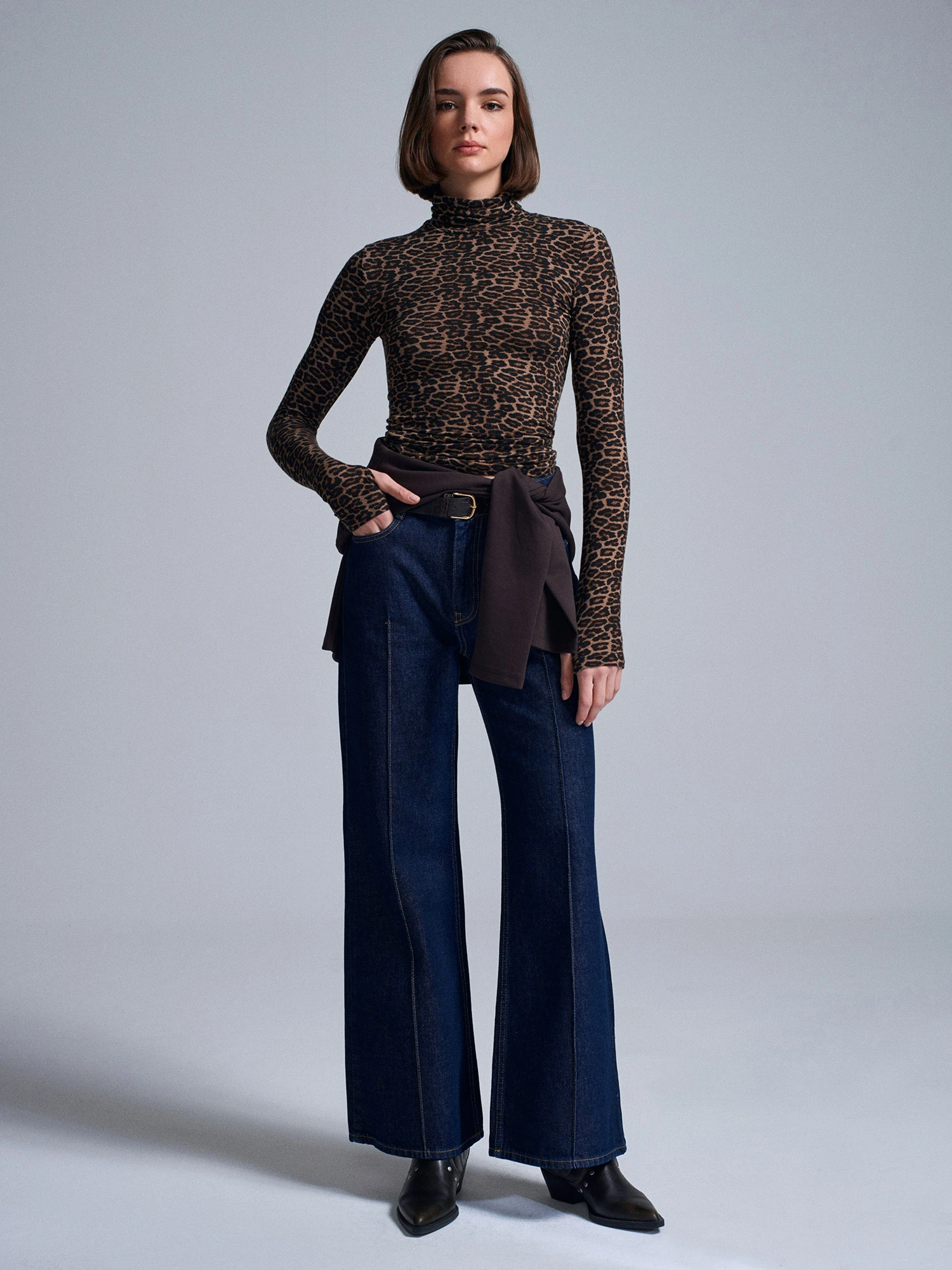 Leopar Balıkçı Yaka Uzun Kollu Top