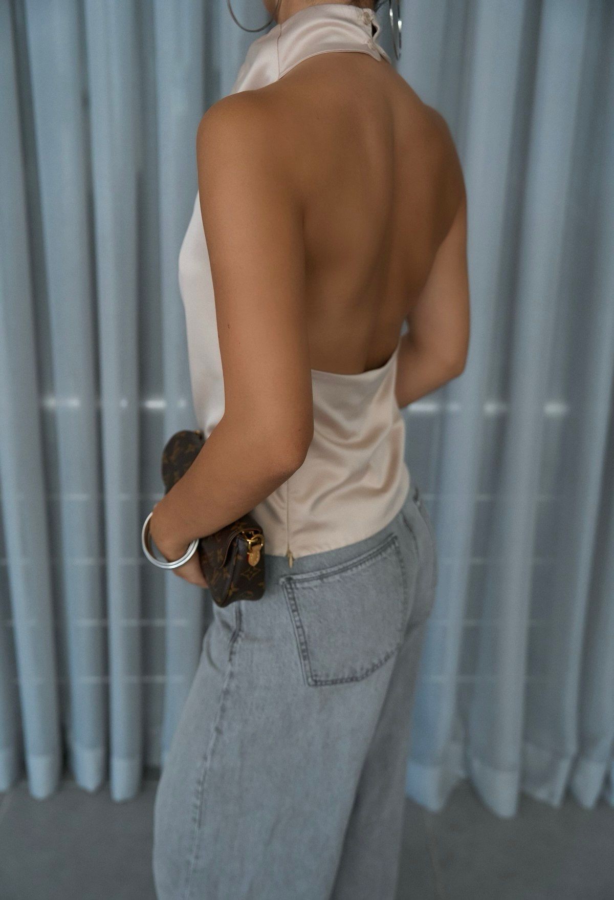 Halter Yaka Saten Bluz