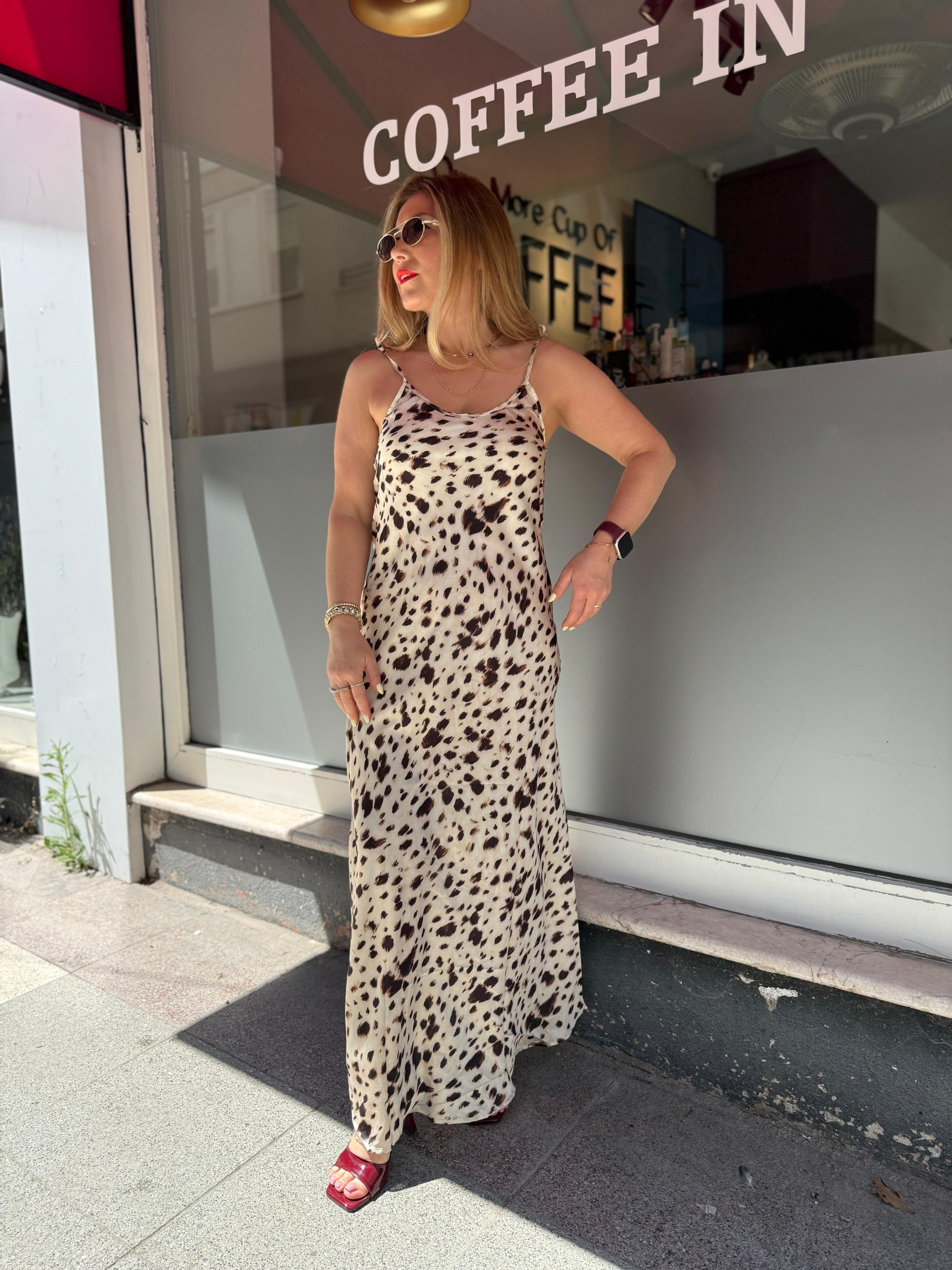 İp Askılı Leoparlı Elbise